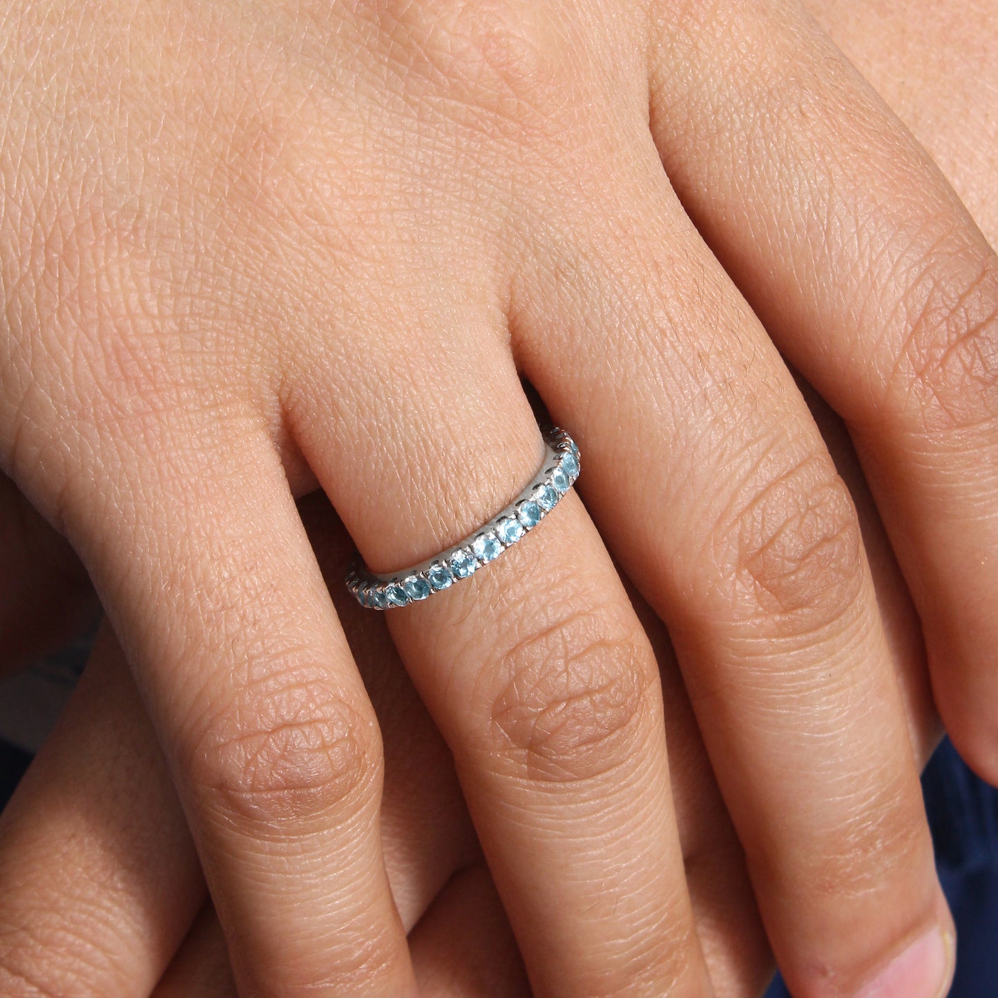 Elegant Sky Beauty Natural Gemstone Eternity Ring – Sterling Silver