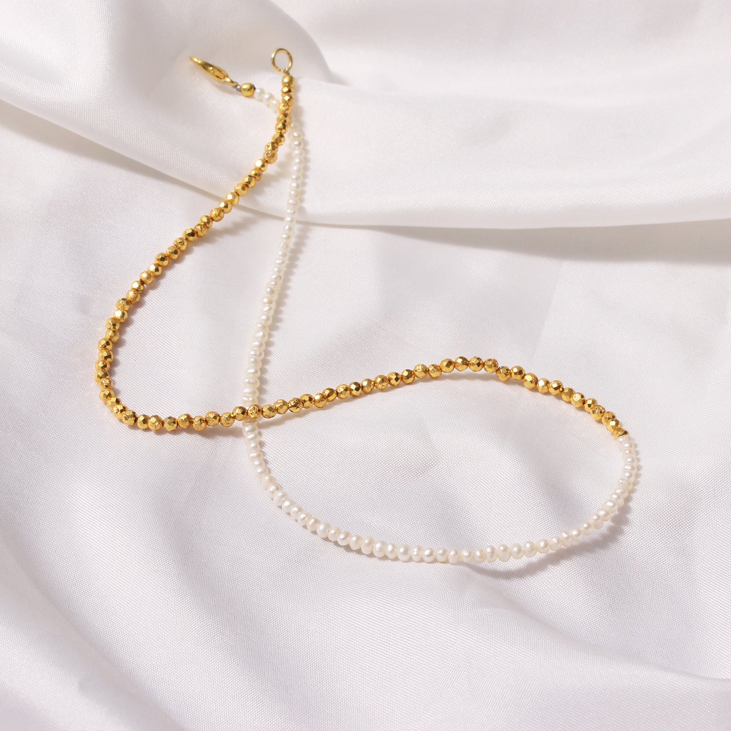 Elegant Pearl and Golden Pyrite Beaded Necklace - Classic Style for Any Occasion