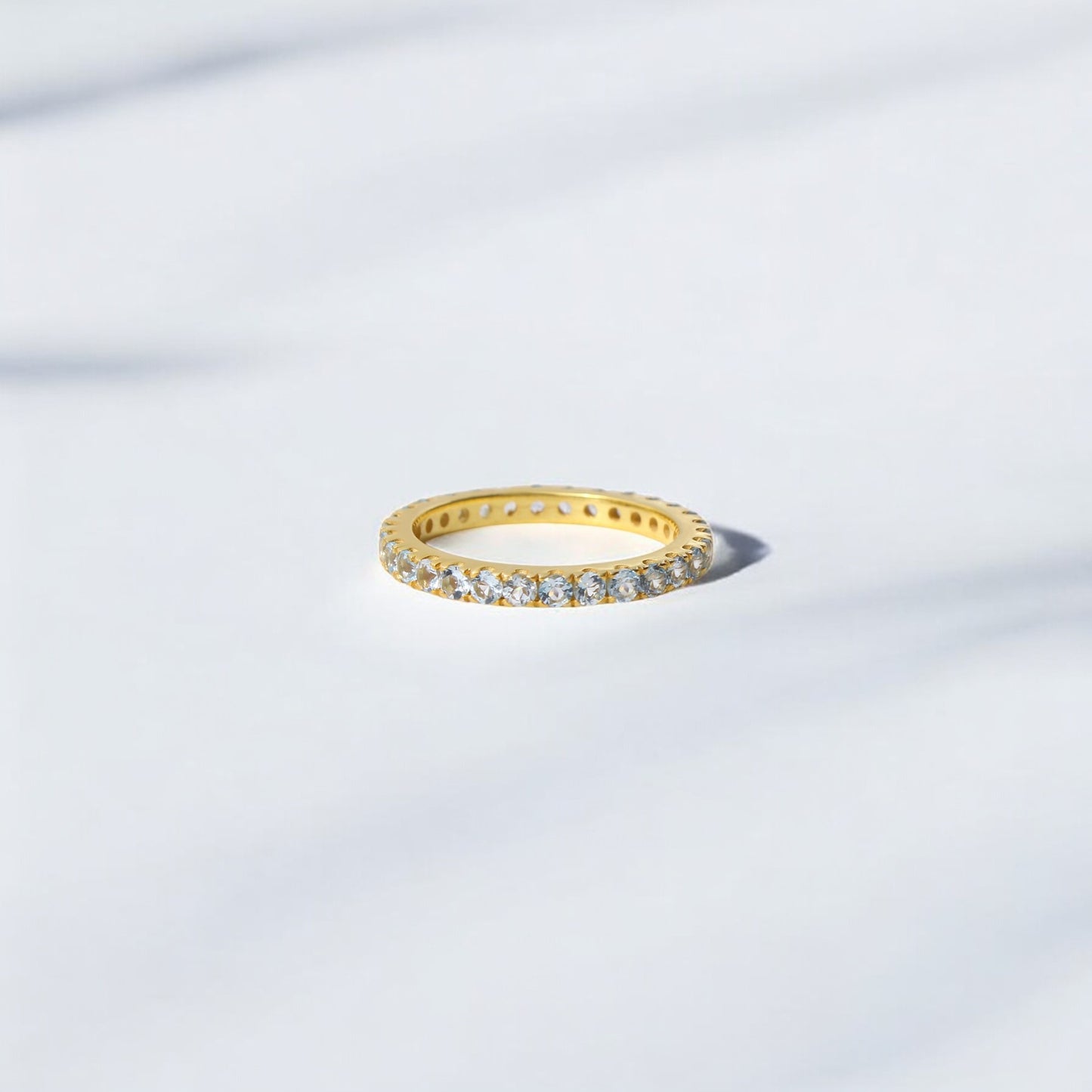 925 Sterling Silver Aquamarine Eternity Band Ring – Elegant, Timeless & Natural Beauty