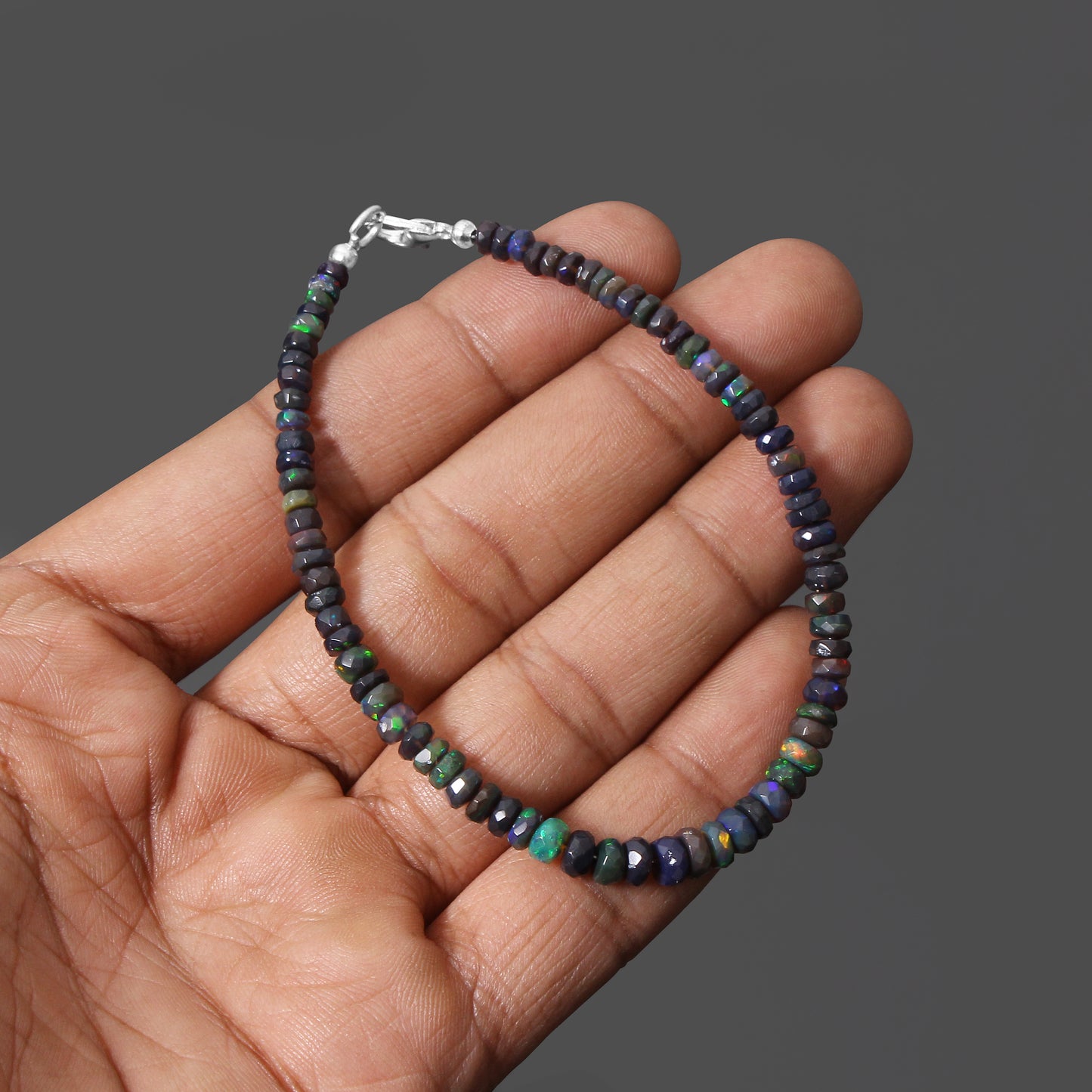 Men's Natural Black Ethiopian Opal Beaded Bracelet – Stylish Gemstone Jewelry for Elegance