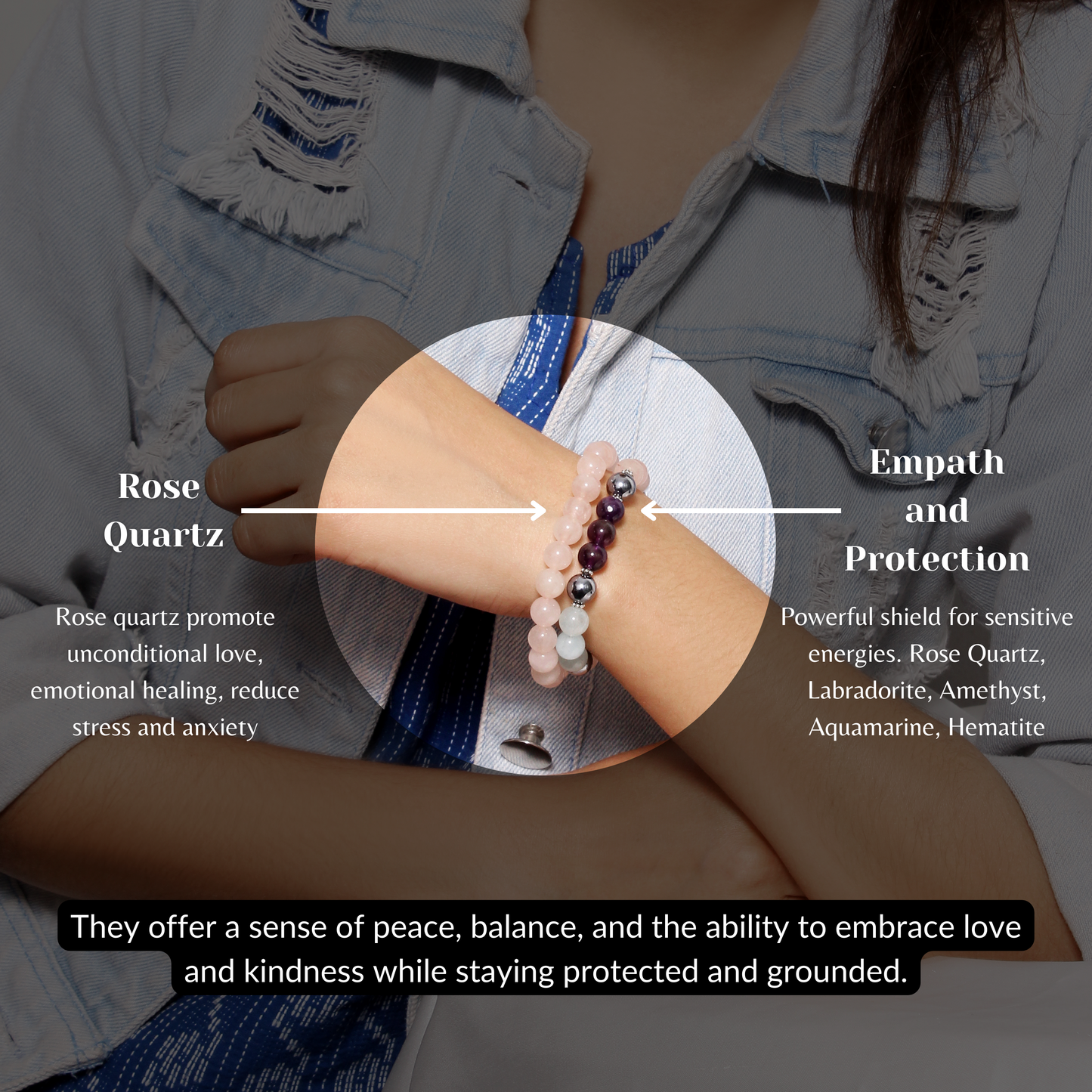 Empath & Protection + Rose Quartz Healing Stretchable Gemstone Bracelet – Shield Sensitive Energies & Embrace Love
