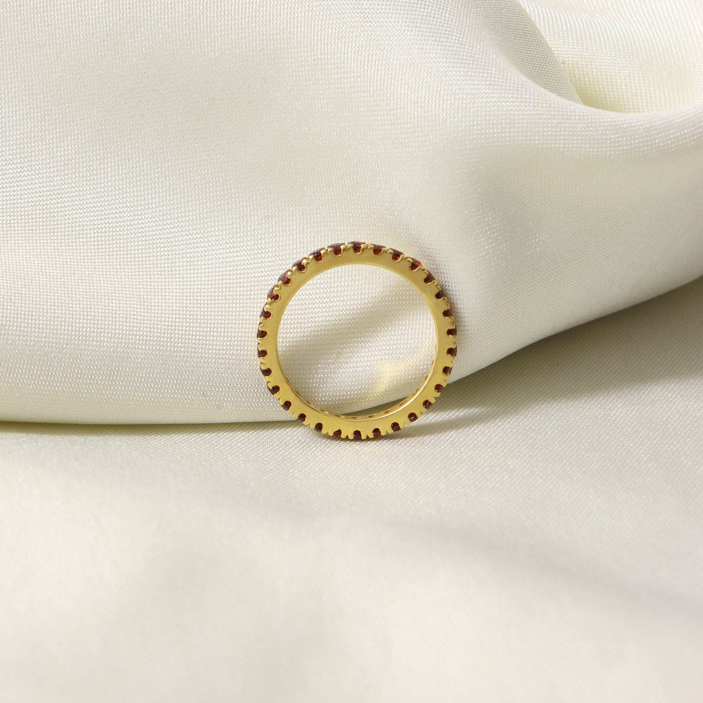 925 Sterling Silver Red Garnet Stacking Ring | Natural Gemstone Eternity Band