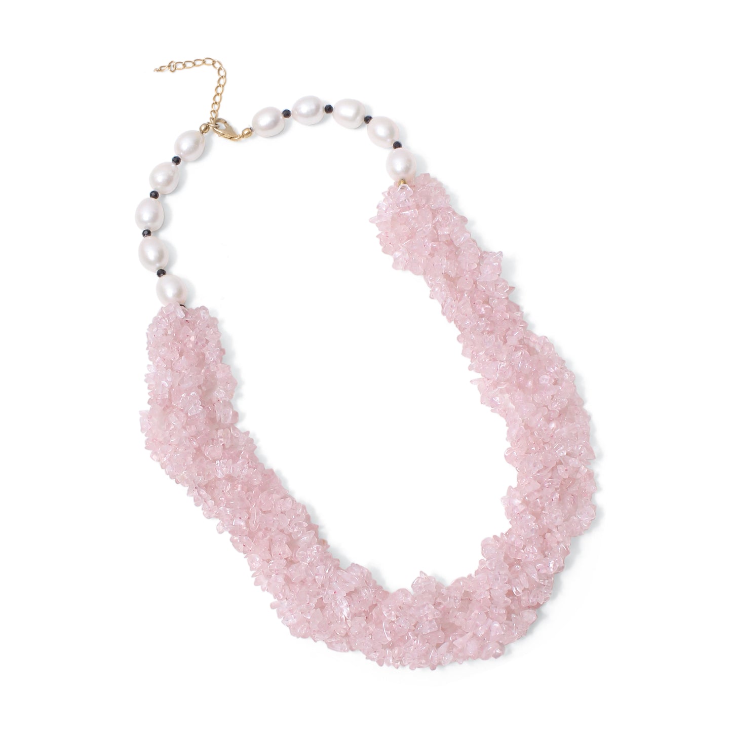 Handmade Rose Quartz, Pearl & Black Spinel Necklace | Natural Crystal Statement Jewelry