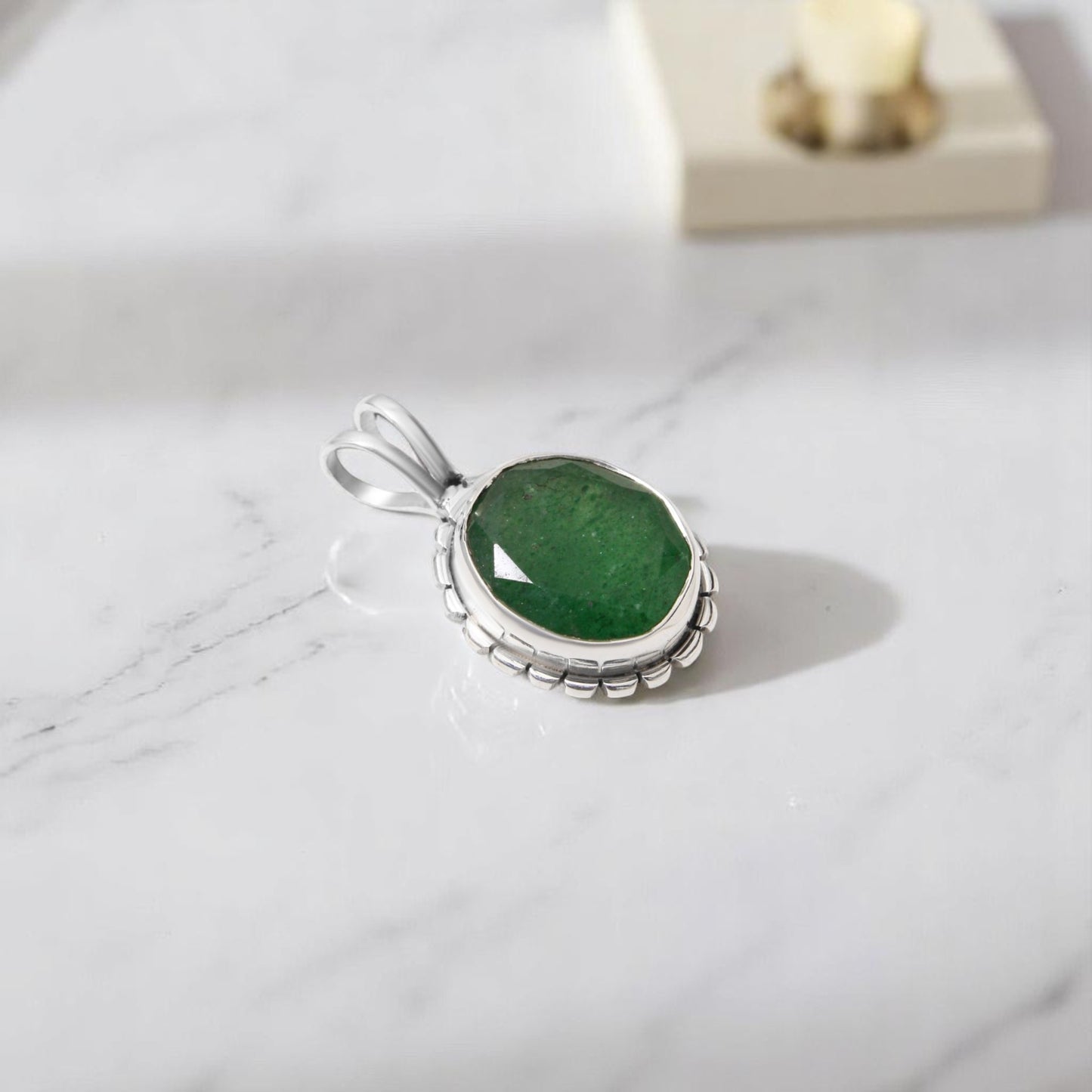Oval Cut Natural Green Strawberry Quartz Pendant – Reiki Healing Crystal in Silver for Positive Energy