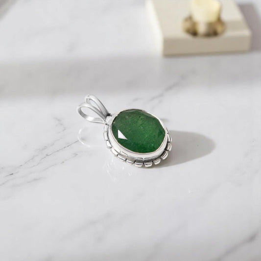 Oval Cut Natural Green Strawberry Quartz Pendant – Reiki Healing Crystal in Silver for Positive Energy