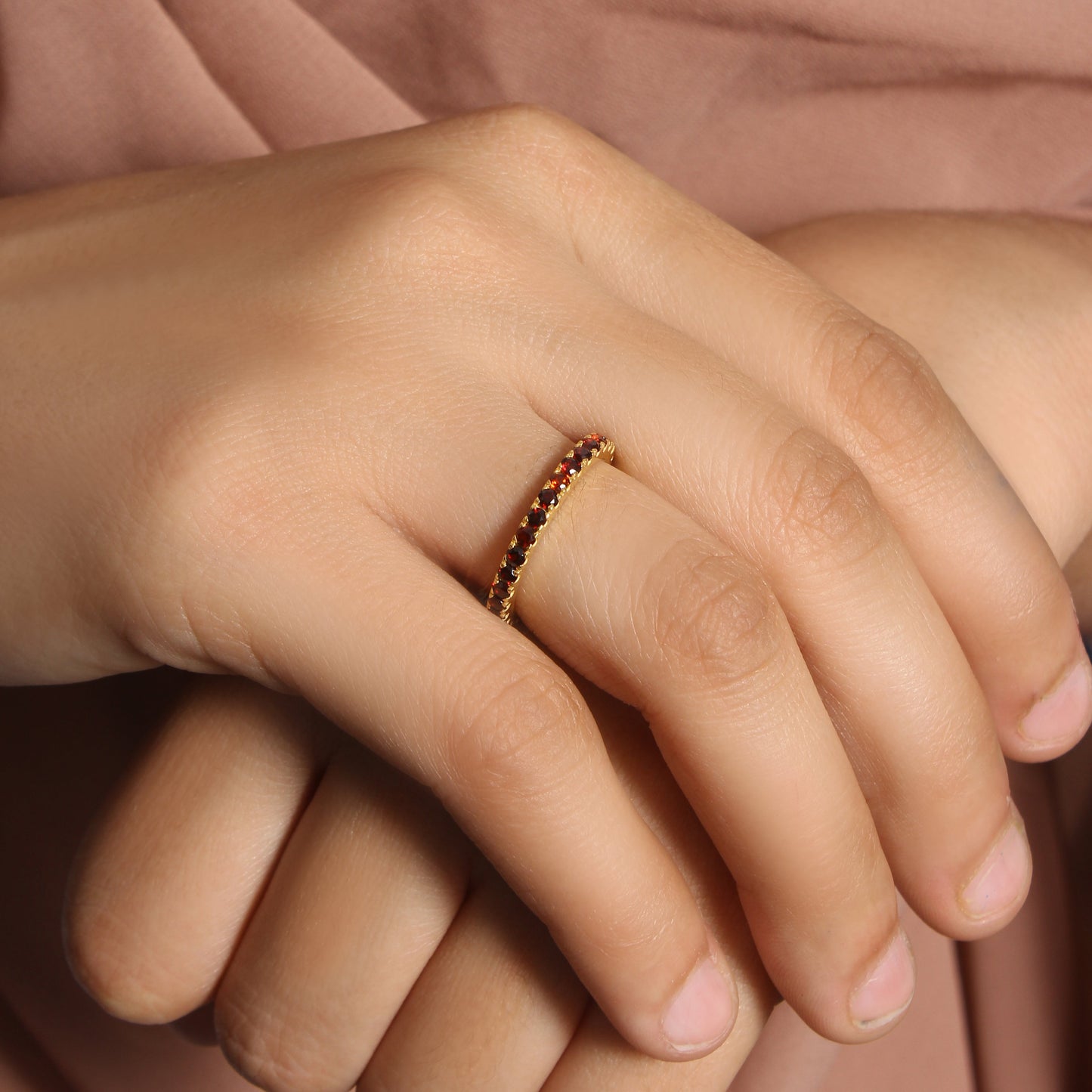 925 Sterling Silver Red Garnet Stacking Ring | Natural Gemstone Eternity Band