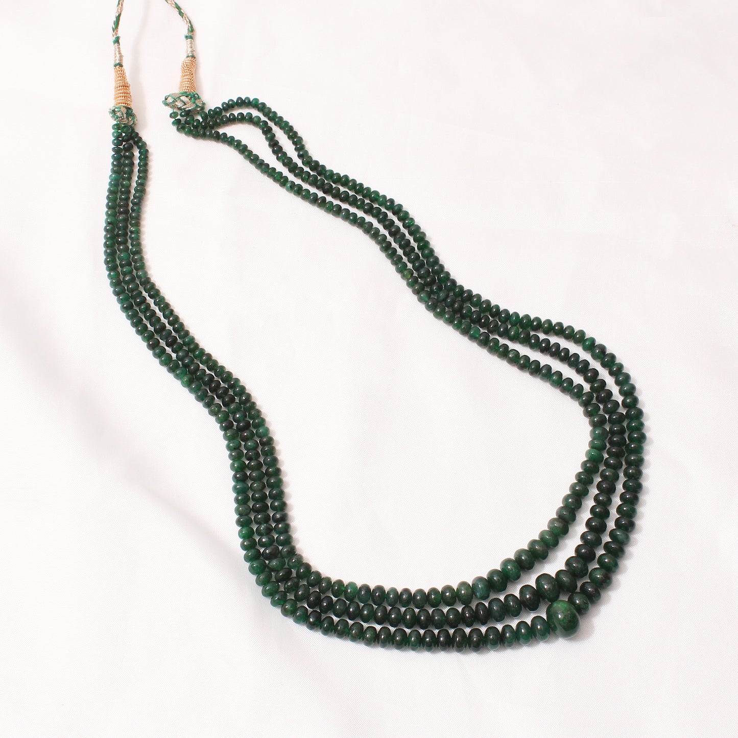 Natural Emerald Three-Layer Long Necklace – Elegant Multi-Strand Green Gemstone Necklace