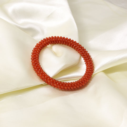 Natural Red Carnelian Beaded Bangle Bracelet – Energy Boost & Confidence Enhancing Jewelry