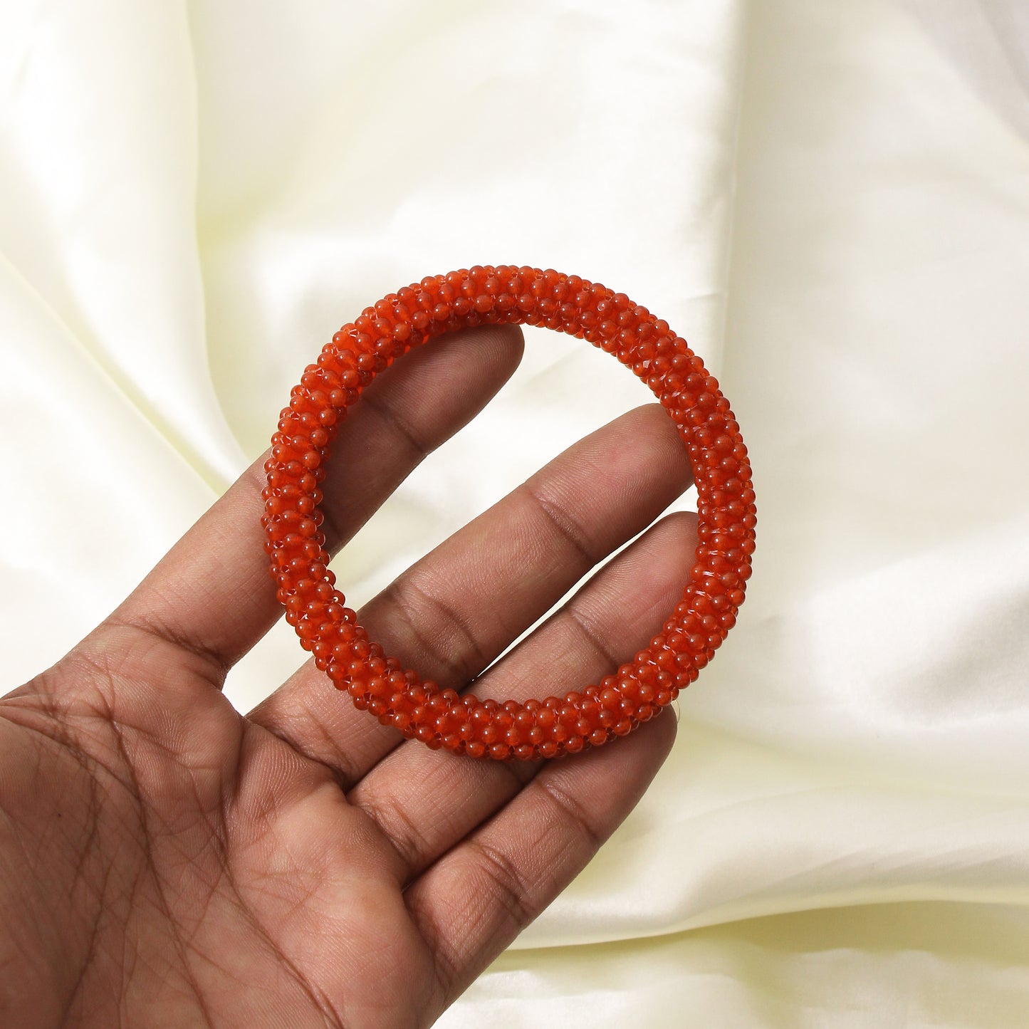 Natural Red Carnelian Beaded Bangle Bracelet – Energy Boost & Confidence Enhancing Jewelry