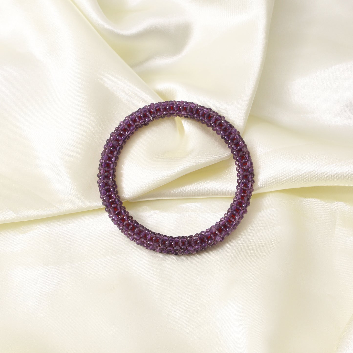 Natural Amethyst Beaded Bangle Bracelet - Handcrafted Elegance & Passionate Energy