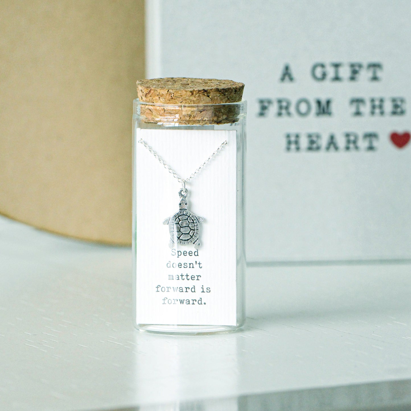925 Sterling Silver Turtle Pendant Necklace - Minimalist Jewelry Gift in Glass Bottle