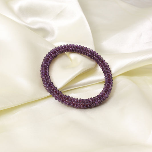 Natural Amethyst Beaded Bangle Bracelet - Handcrafted Elegance & Passionate Energy