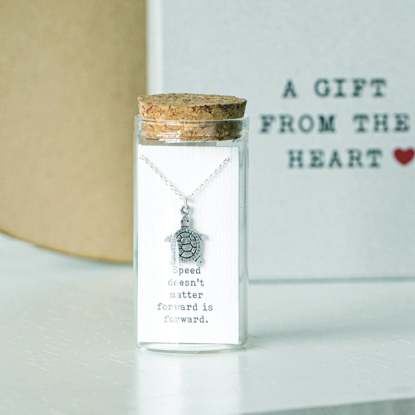 925 Sterling Silver Turtle Pendant Necklace - Minimalist Jewelry Gift in Glass Bottle