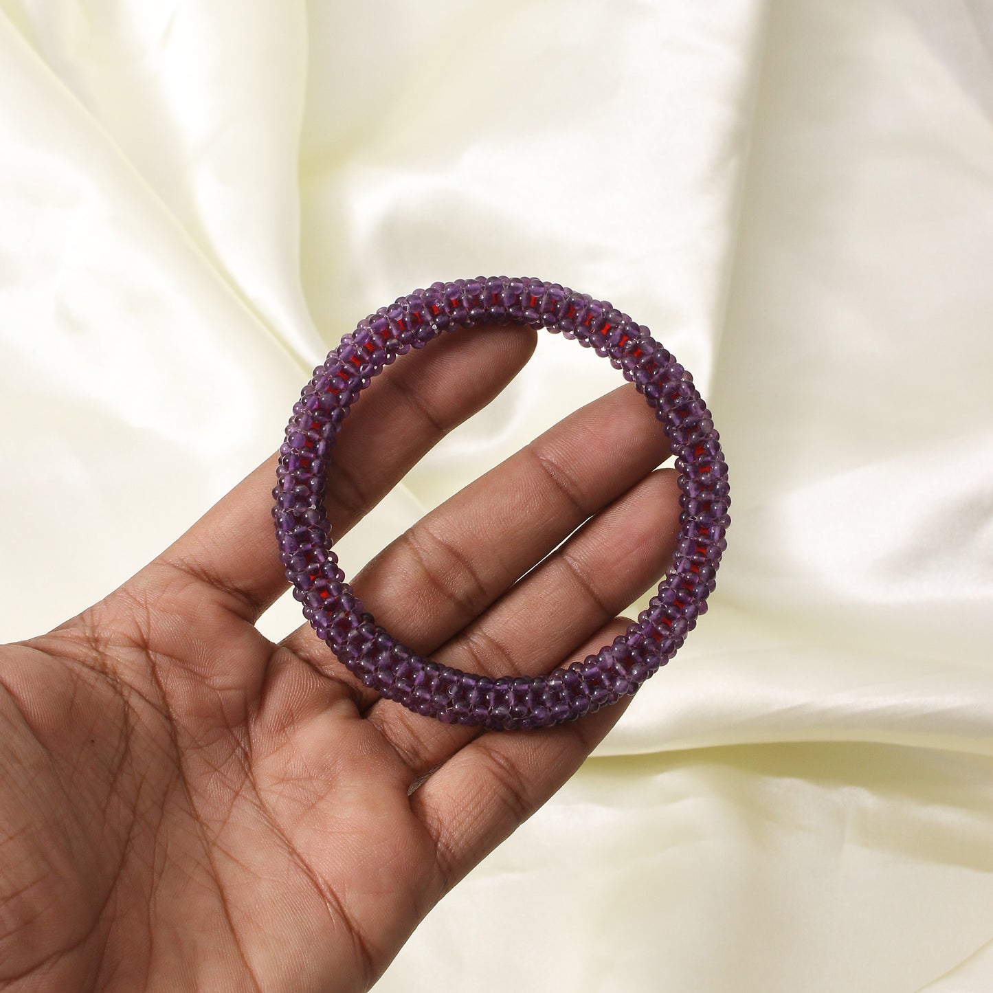 Natural Amethyst Beaded Bangle Bracelet - Handcrafted Elegance & Passionate Energy