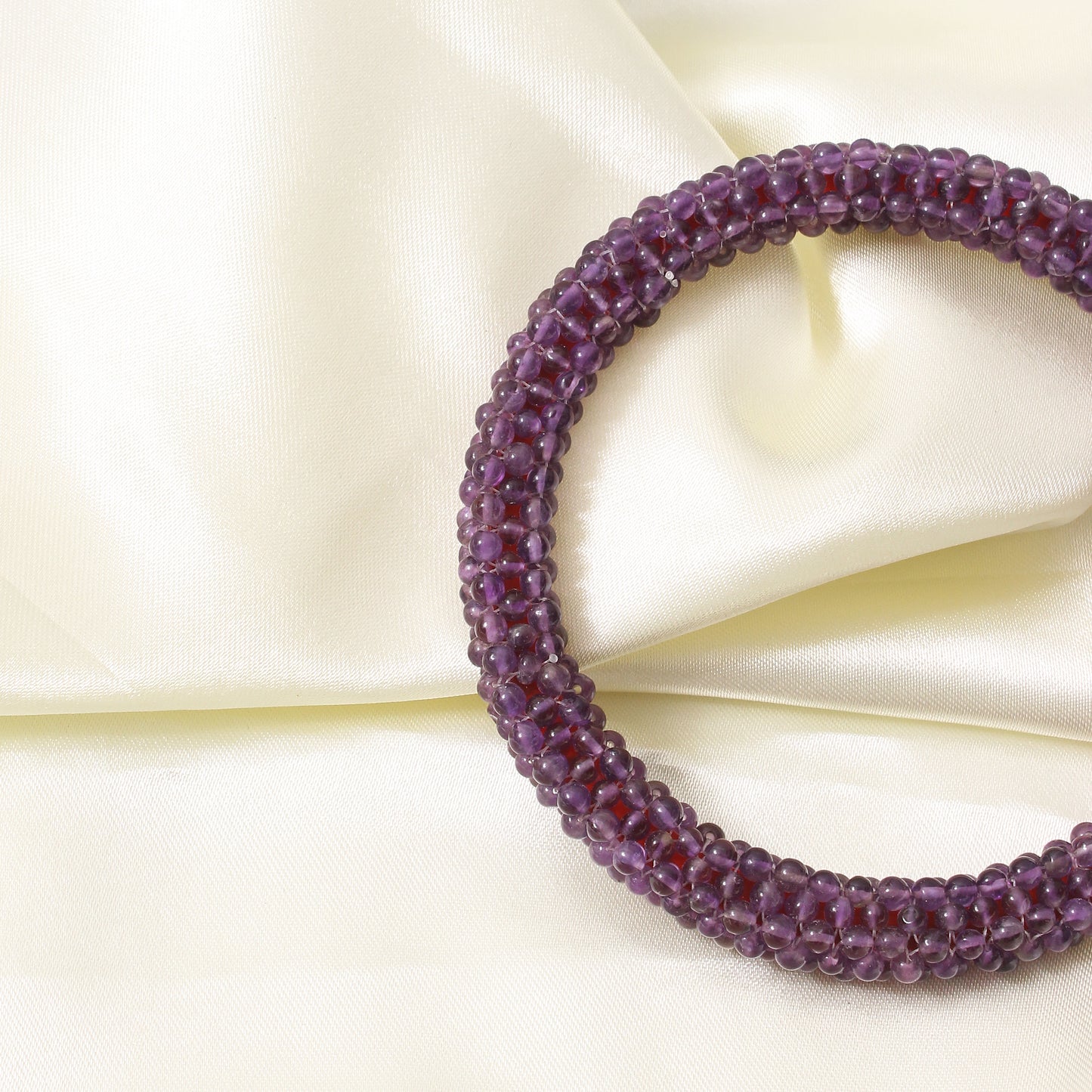 Natural Amethyst Beaded Bangle Bracelet - Handcrafted Elegance & Passionate Energy