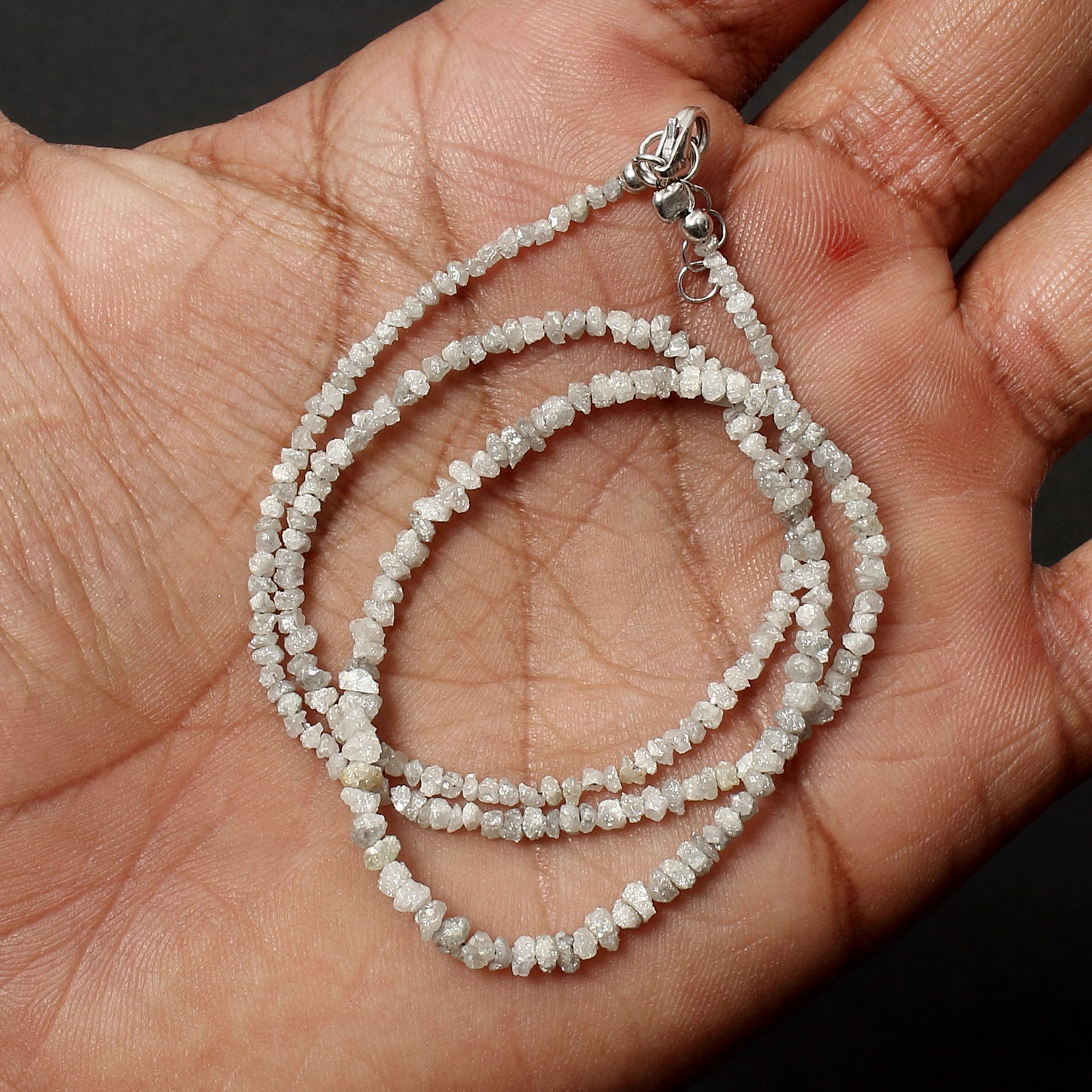 Natural Grey Diamond Beaded Necklace – Elegant Rough Diamond Beads, For Gift