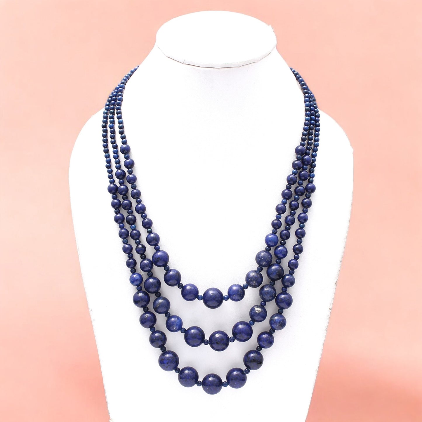 Natural Lapis Lazuli 3-Layer Beads Gemstone Necklace – Triple Elegance & Wisdom