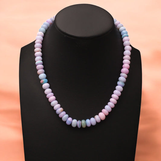 Radiant Natural Candy Opal Beaded Gemstone Necklace – Pastel Perfection
