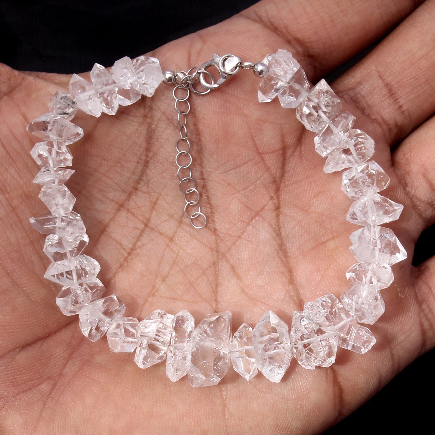 Natural Herkimer Diamond Quartz Bracelet – Raw Double-Terminated Crystal Jewelry, Gift for Her & Him