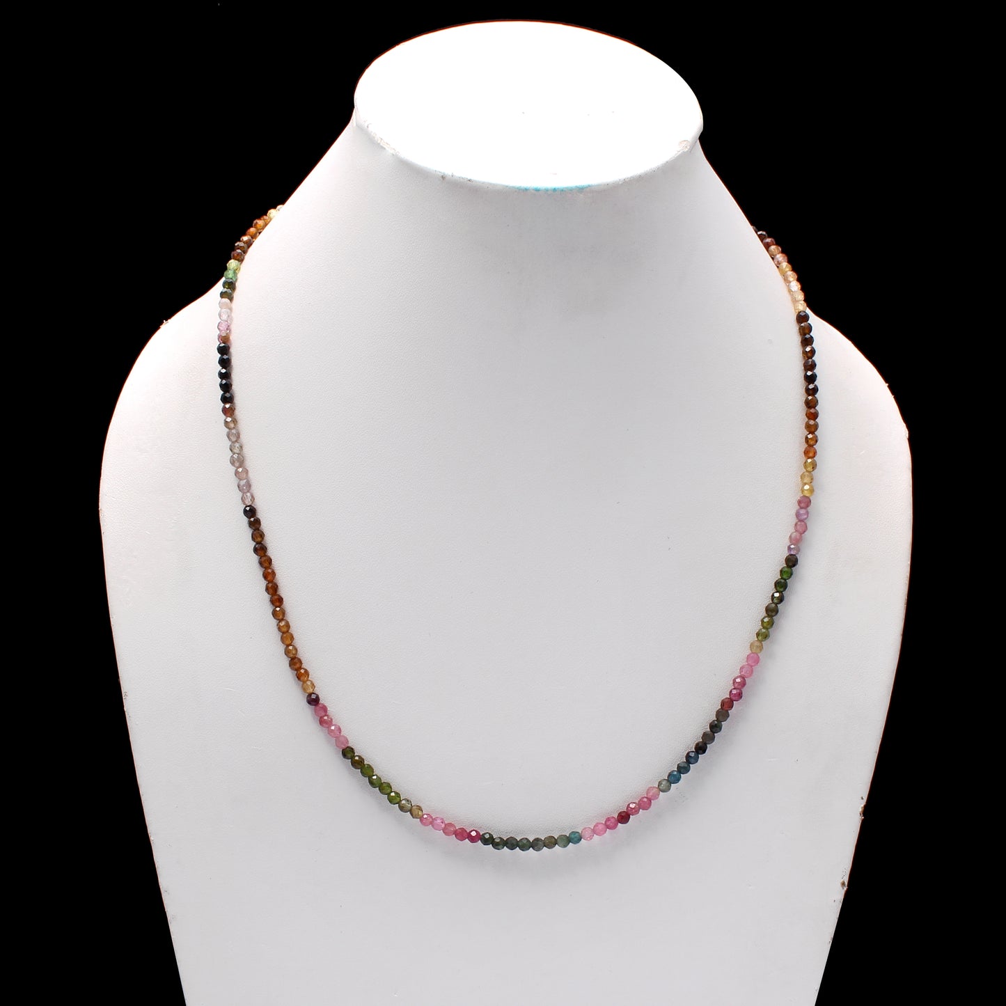 925 Sterling Silver Multi-Tourmaline Round Beaded Gemstone Necklace