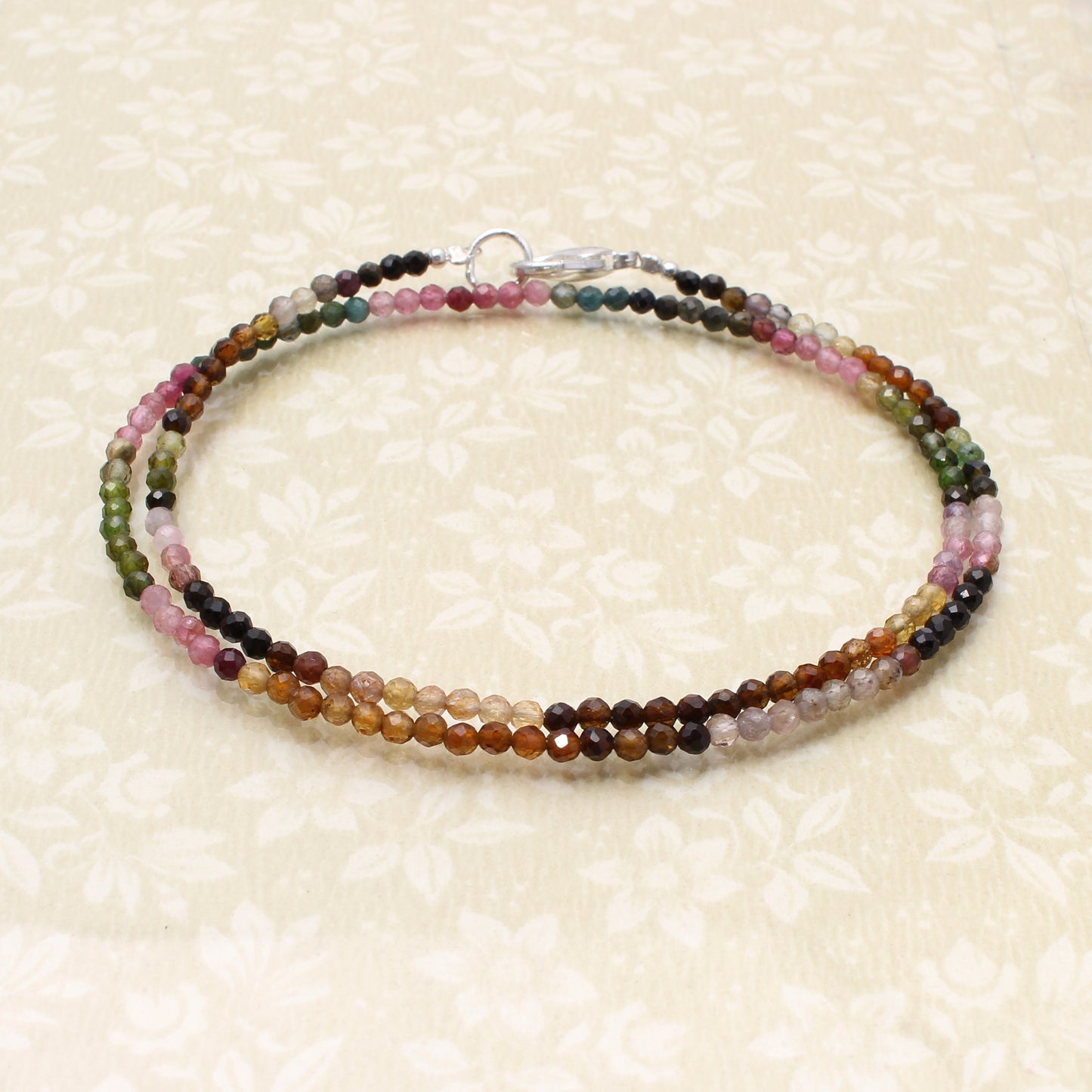 925 Sterling Silver Multi-Tourmaline Round Beaded Gemstone Necklace