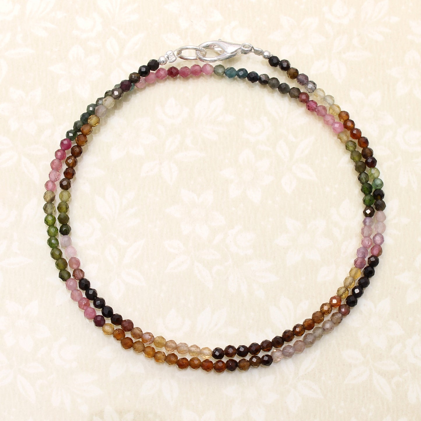 925 Sterling Silver Multi-Tourmaline Round Beaded Gemstone Necklace