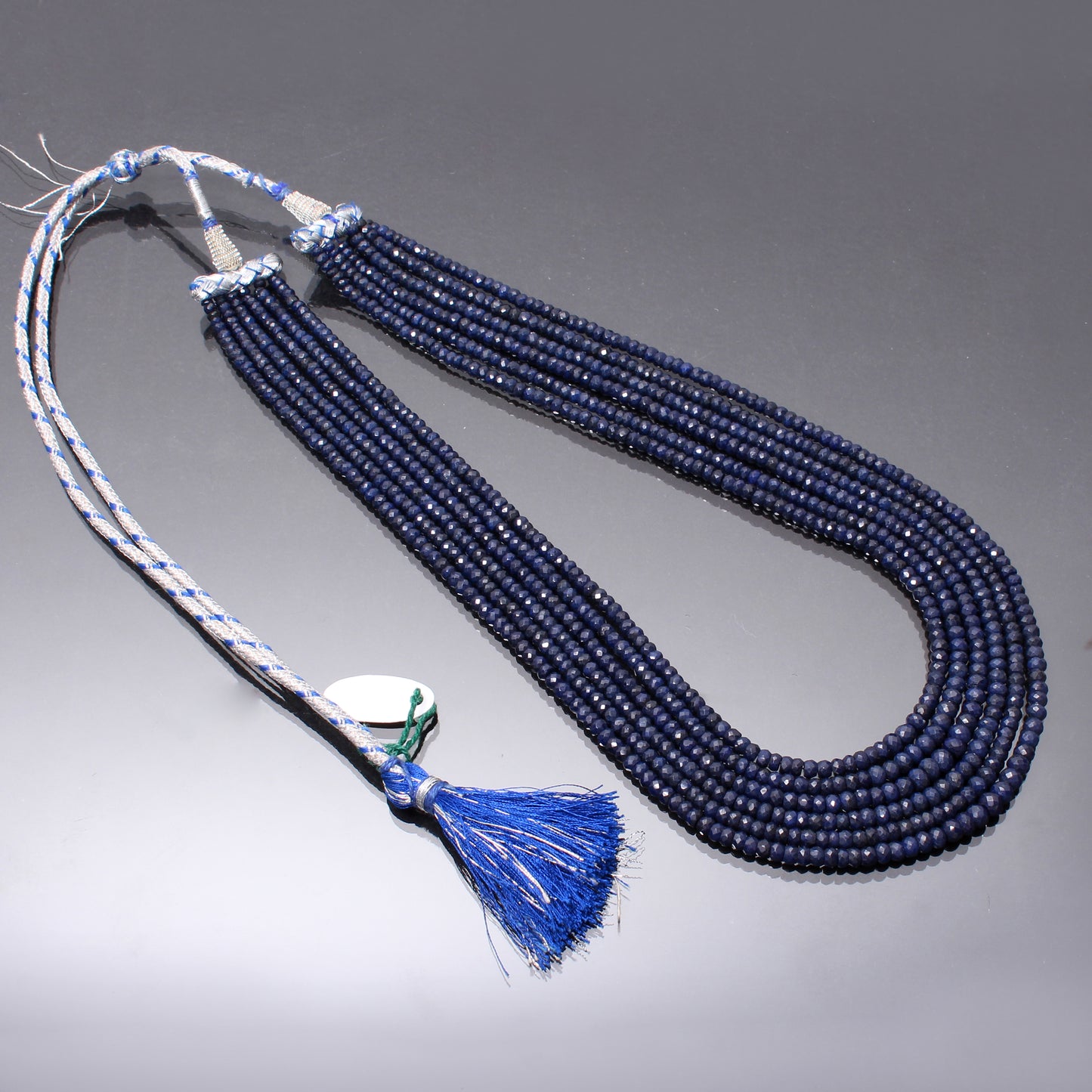Blue Sapphire Six-Layer Beaded Necklace – Luxurious Multi-Strand Statement Jewelry