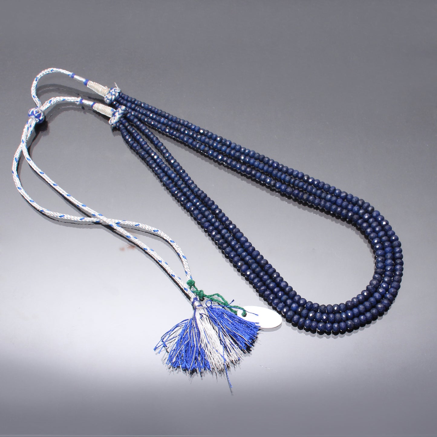 Elegant Blue Sapphire Three-Layer Beaded Necklace – Timeless Multi-Strand Gemstone Jewelry