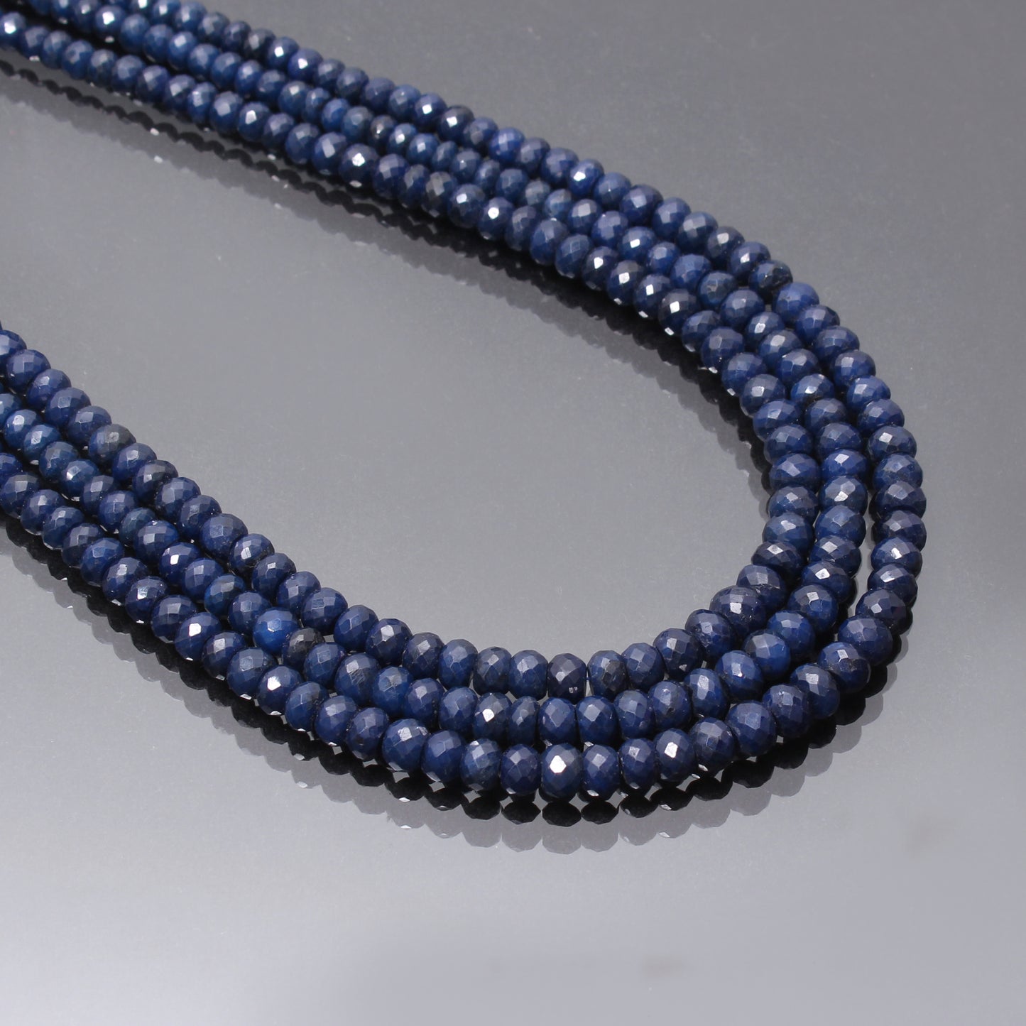 Elegant Blue Sapphire Three-Layer Beaded Necklace – Timeless Multi-Strand Gemstone Jewelry