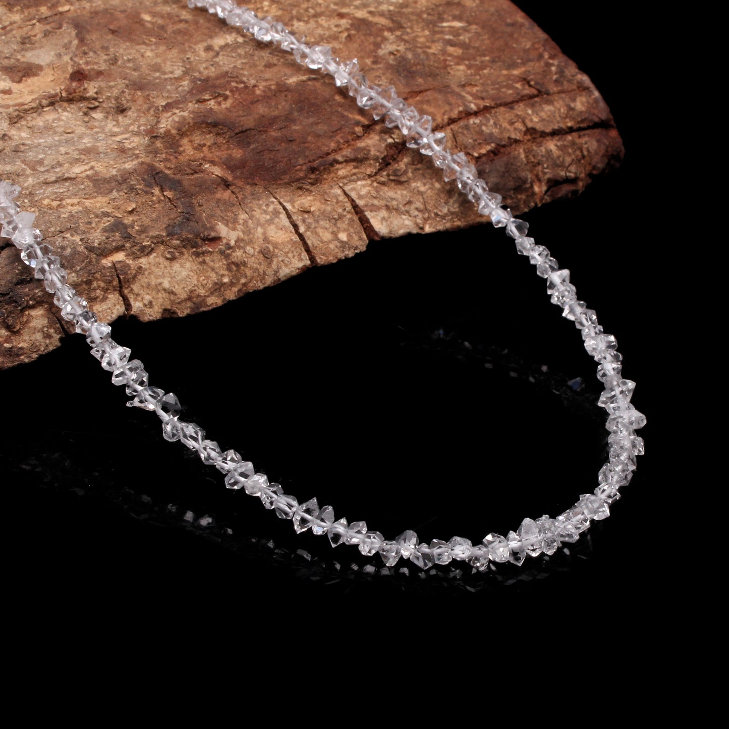 Natural Herkimer Diamond Uncut Nuggets Beaded Gemstone Necklace
