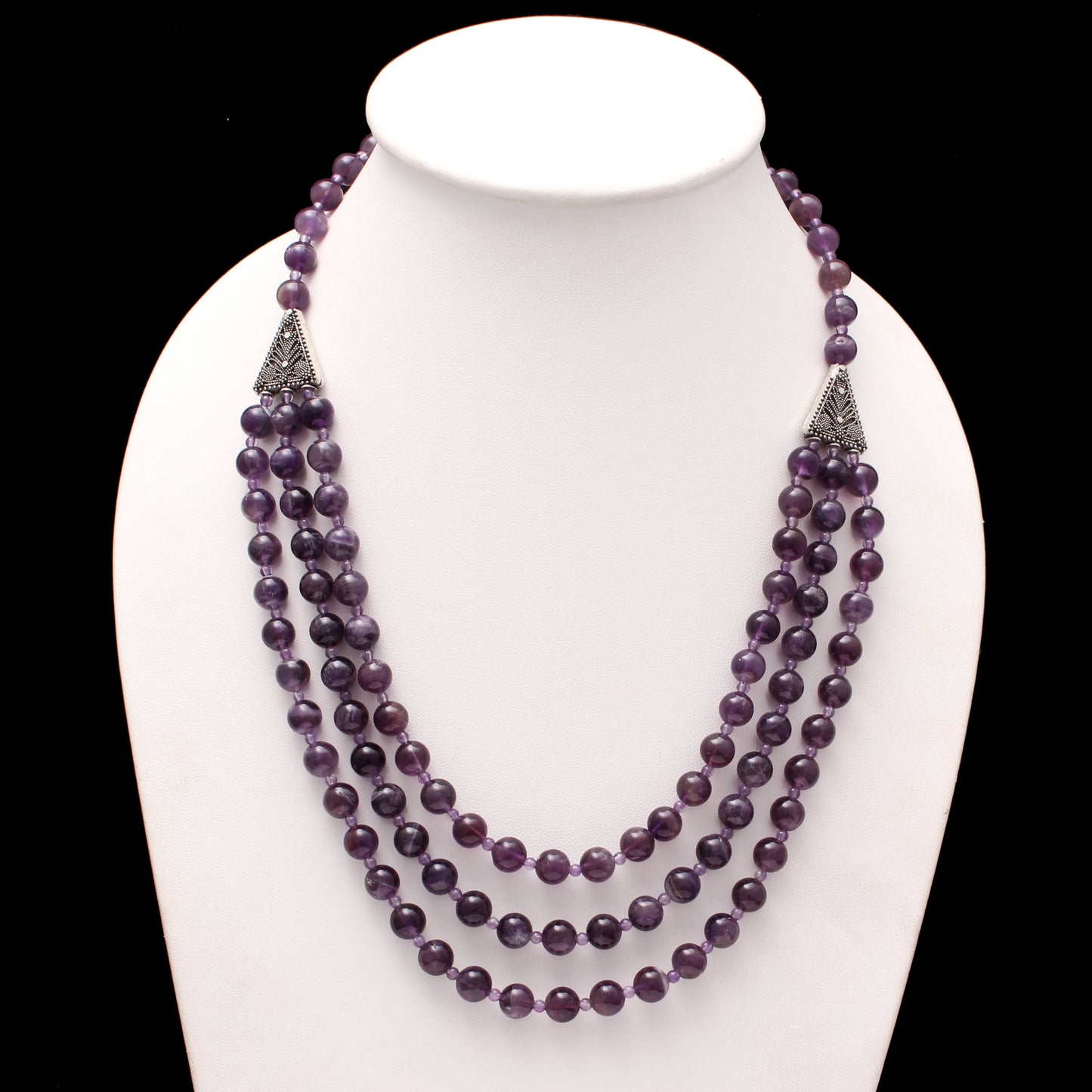 Natural Amethyst 3-Layer Beads Gemstone Necklace – Triple Elegance & Spiritual Harmony