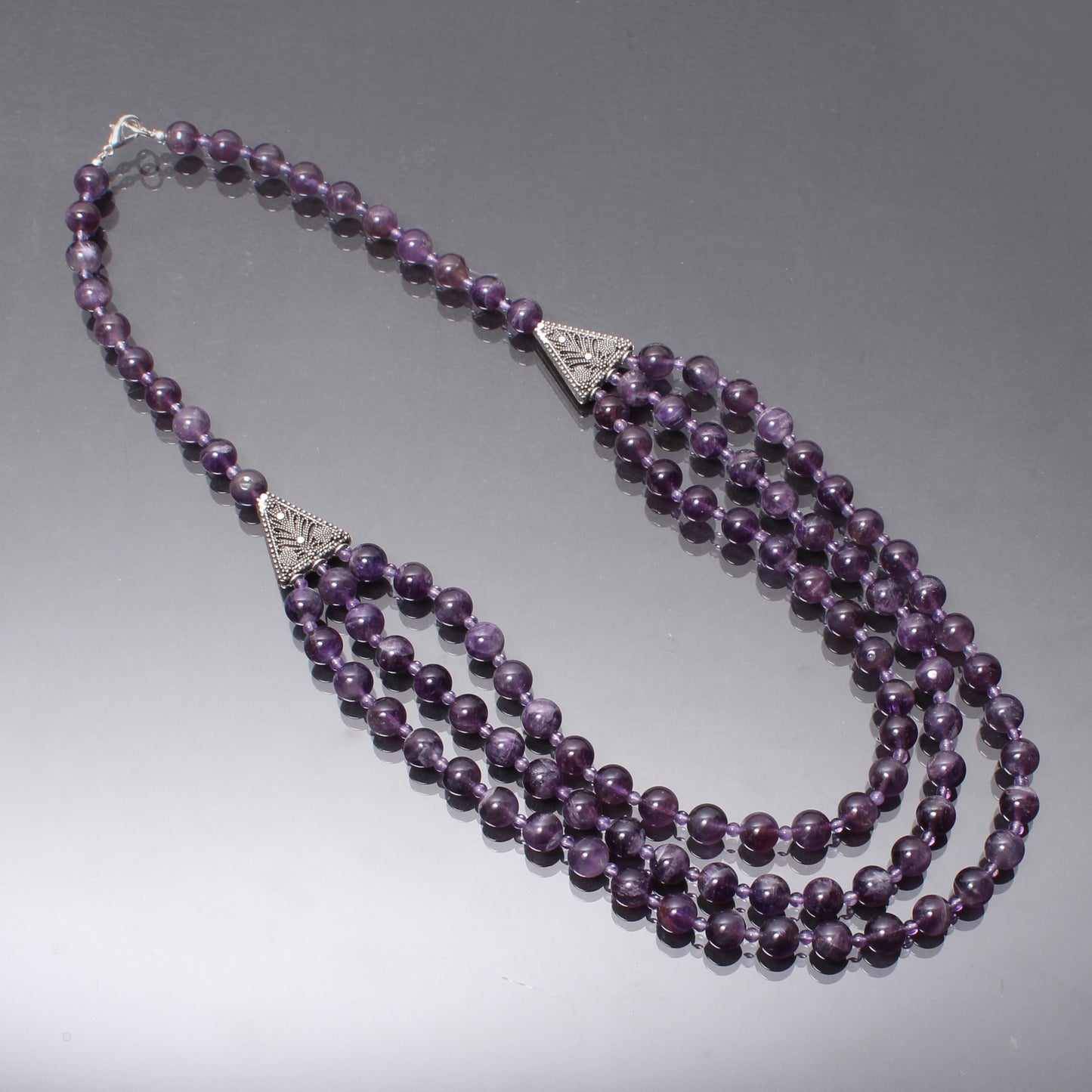 Natural Amethyst 3-Layer Beads Gemstone Necklace – Triple Elegance & Spiritual Harmony