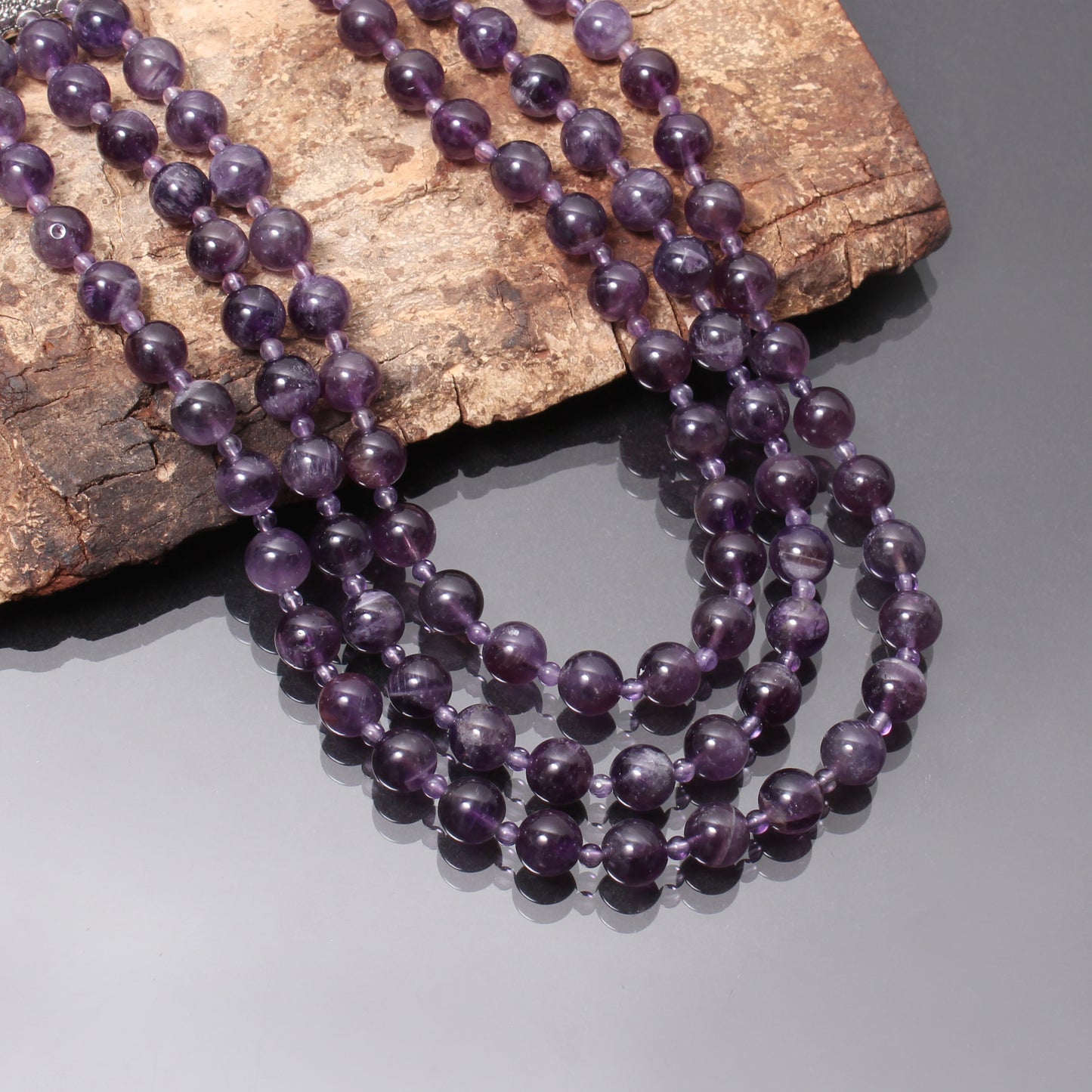 Natural Amethyst 3-Layer Beads Gemstone Necklace – Triple Elegance & Spiritual Harmony