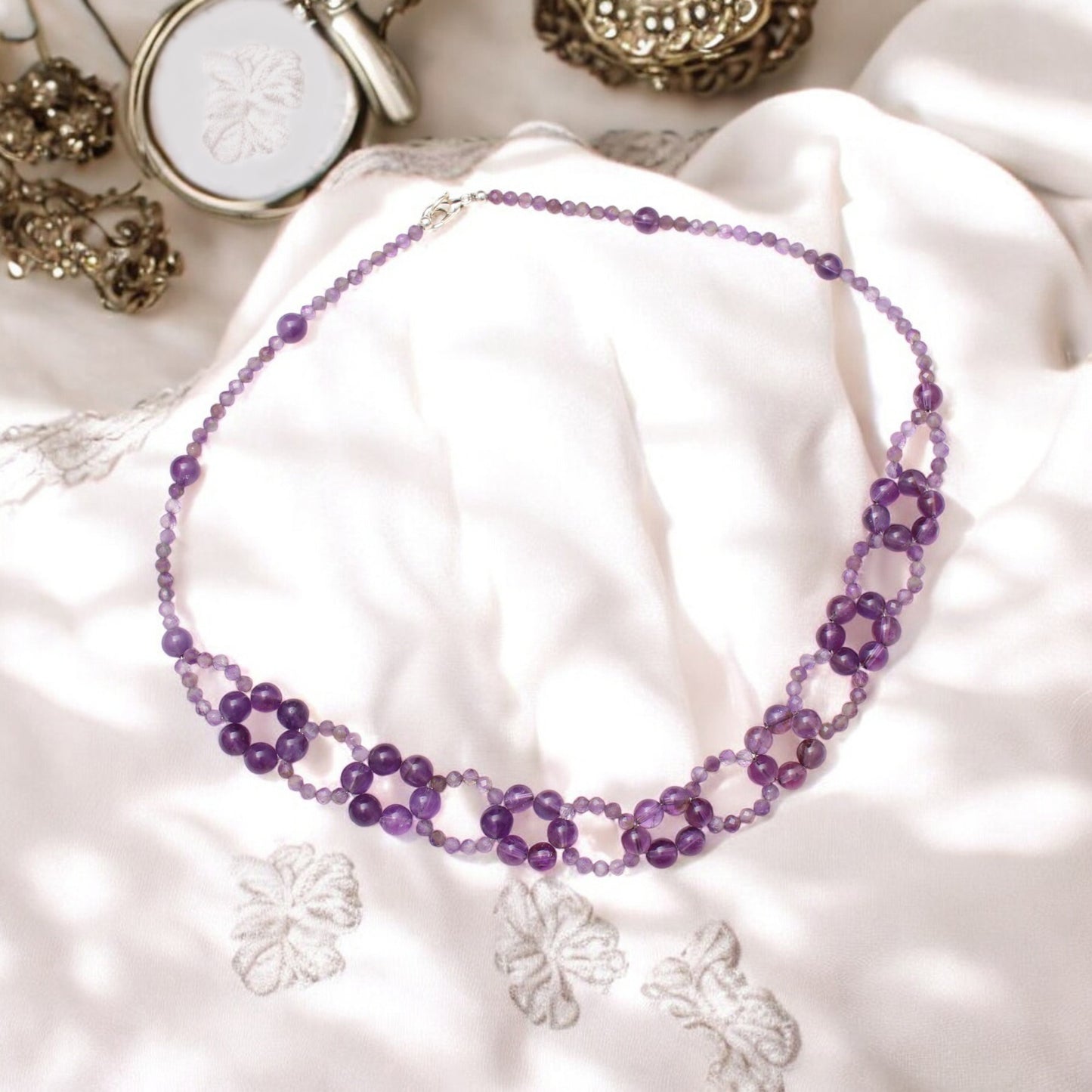 Elegant Natural Amethyst Beaded Designer Necklace – A Touch of Grace & Serenity