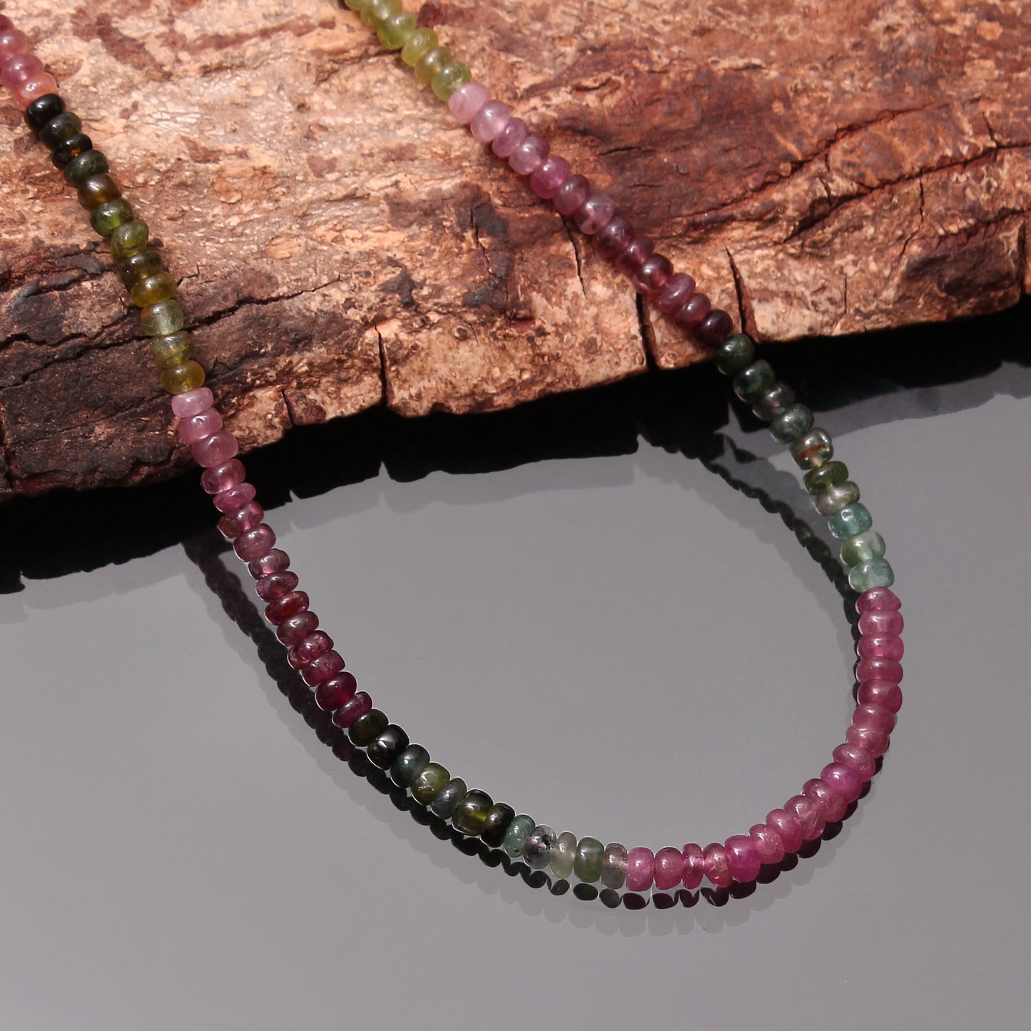 Multi Tourmaline Smooth Rondelle Beaded Gemstone Necklace