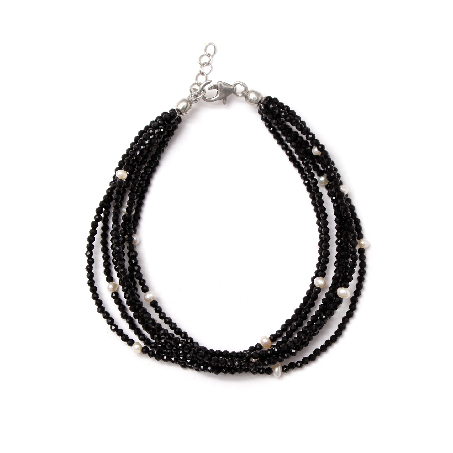 Natural Black Spinel & Pearl 7-Layer Bracelet – Elegant Multi-Strand Healing Crystal Bracelet