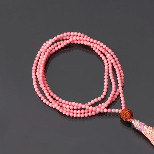 Natural Pink Coral Smooth Round Mala - Calming Meditation Beads for Emotional Healing