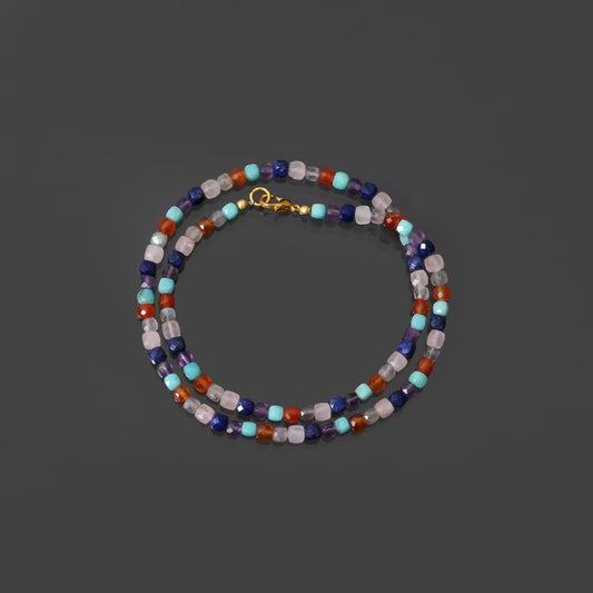 925 Sterling Silver Multi-Gemstone Beaded Bracelet – Elegant Handcrafted Jewelry