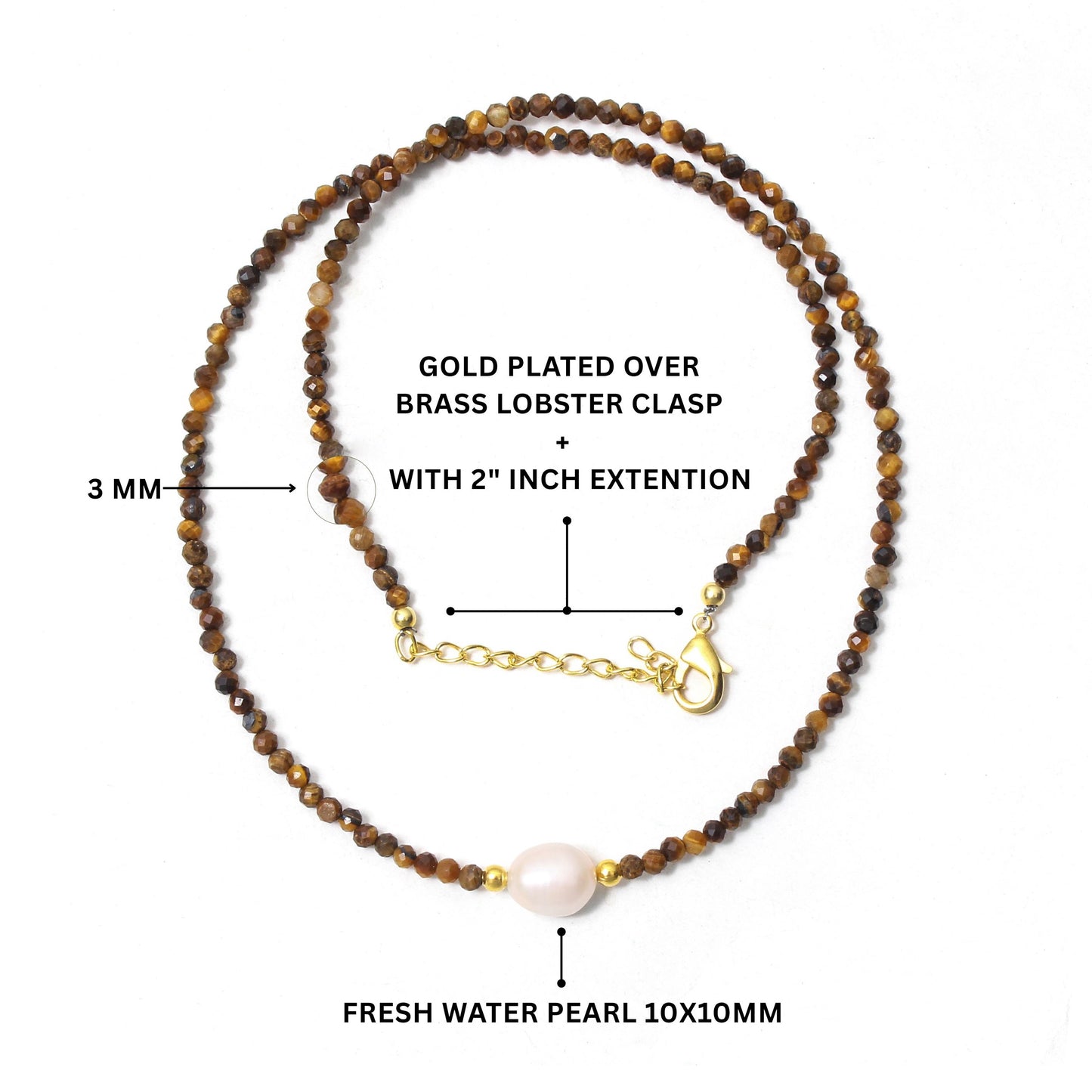 Natural Tiger Eye & Pearl Beaded Necklace – Protective Energy Jewelry with Elegant Charm