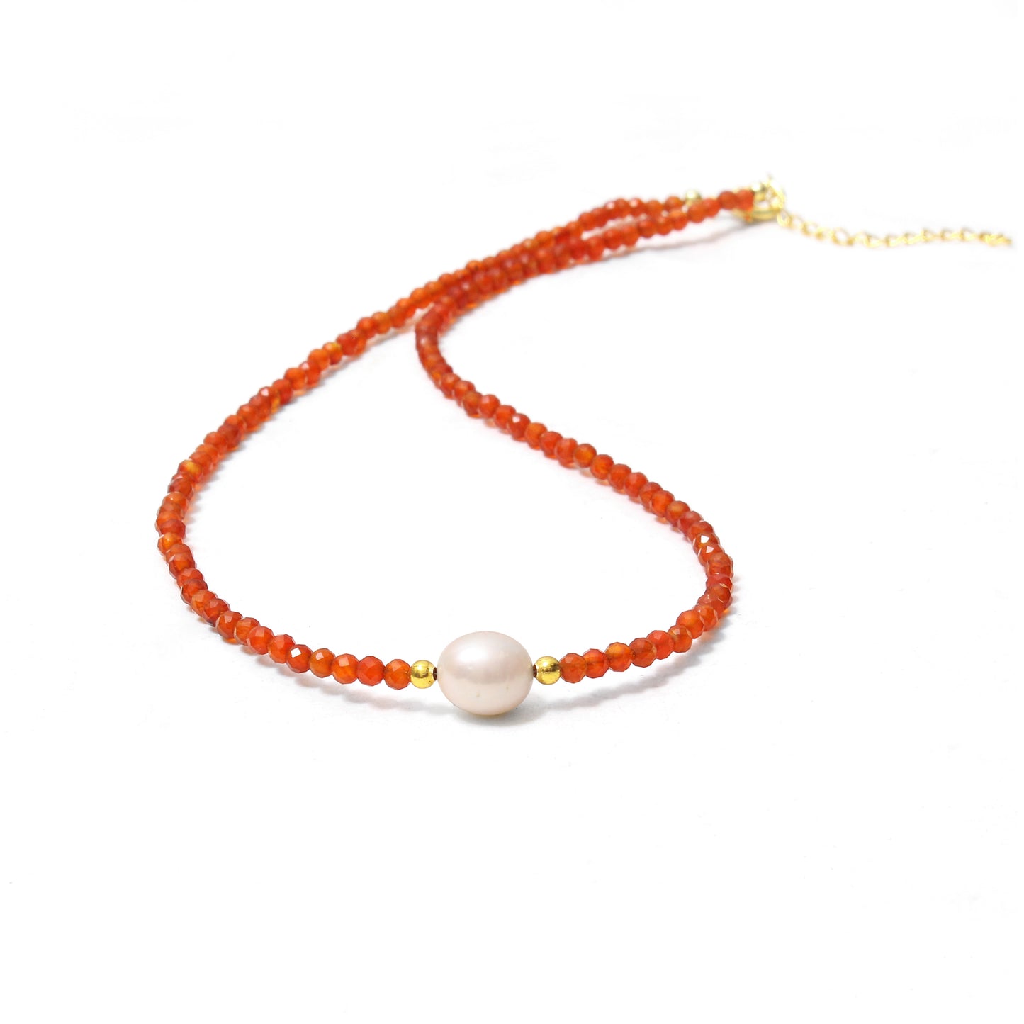 Natural Carnelian Beaded Necklace with Freshwater Pearl – Handmade Healing Gemstone Jewelry for Women