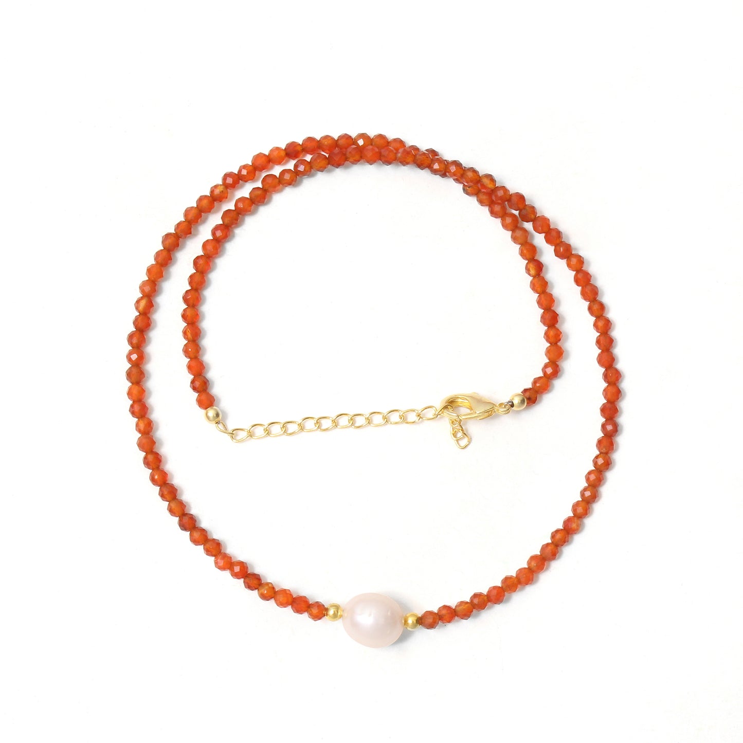 Natural Carnelian Beaded Necklace with Freshwater Pearl – Handmade Healing Gemstone Jewelry for Women