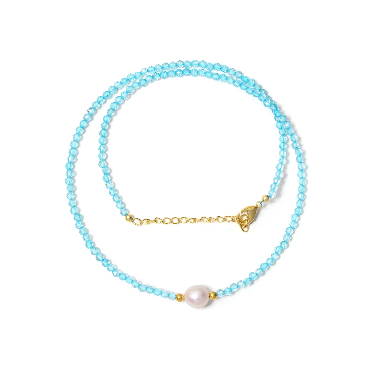 Natural Blue Topaz Beaded Necklace with Freshwater Pearl – Elegant Handmade Gemstone Jewelry for Women