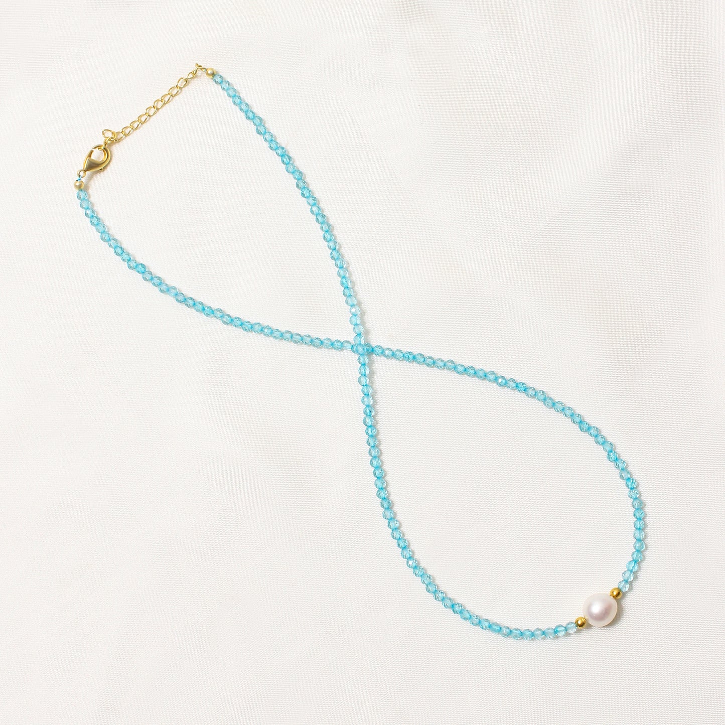 Natural Blue Topaz Beaded Necklace with Freshwater Pearl – Elegant Handmade Gemstone Jewelry for Women