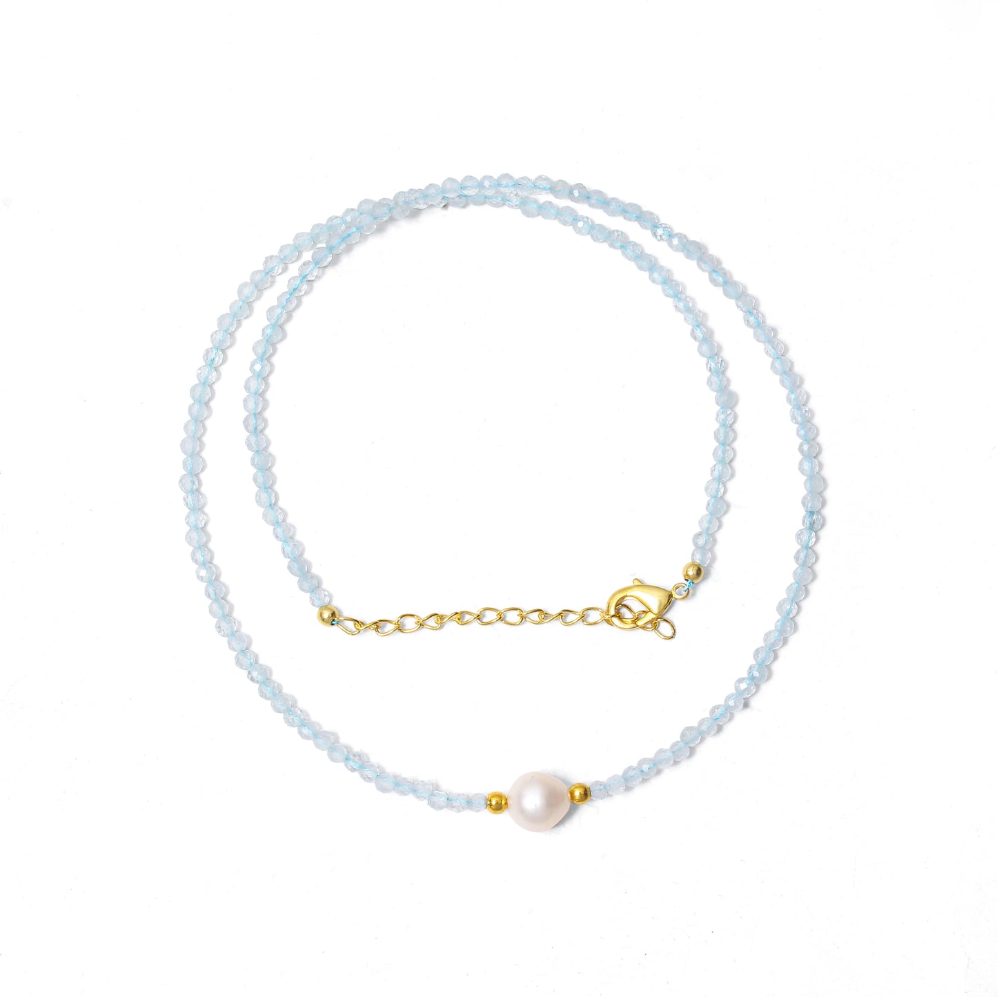 Handmade Natural Aquamarine & Pearl Beaded Necklace – Tranquil Crystal Jewelry for Serenity