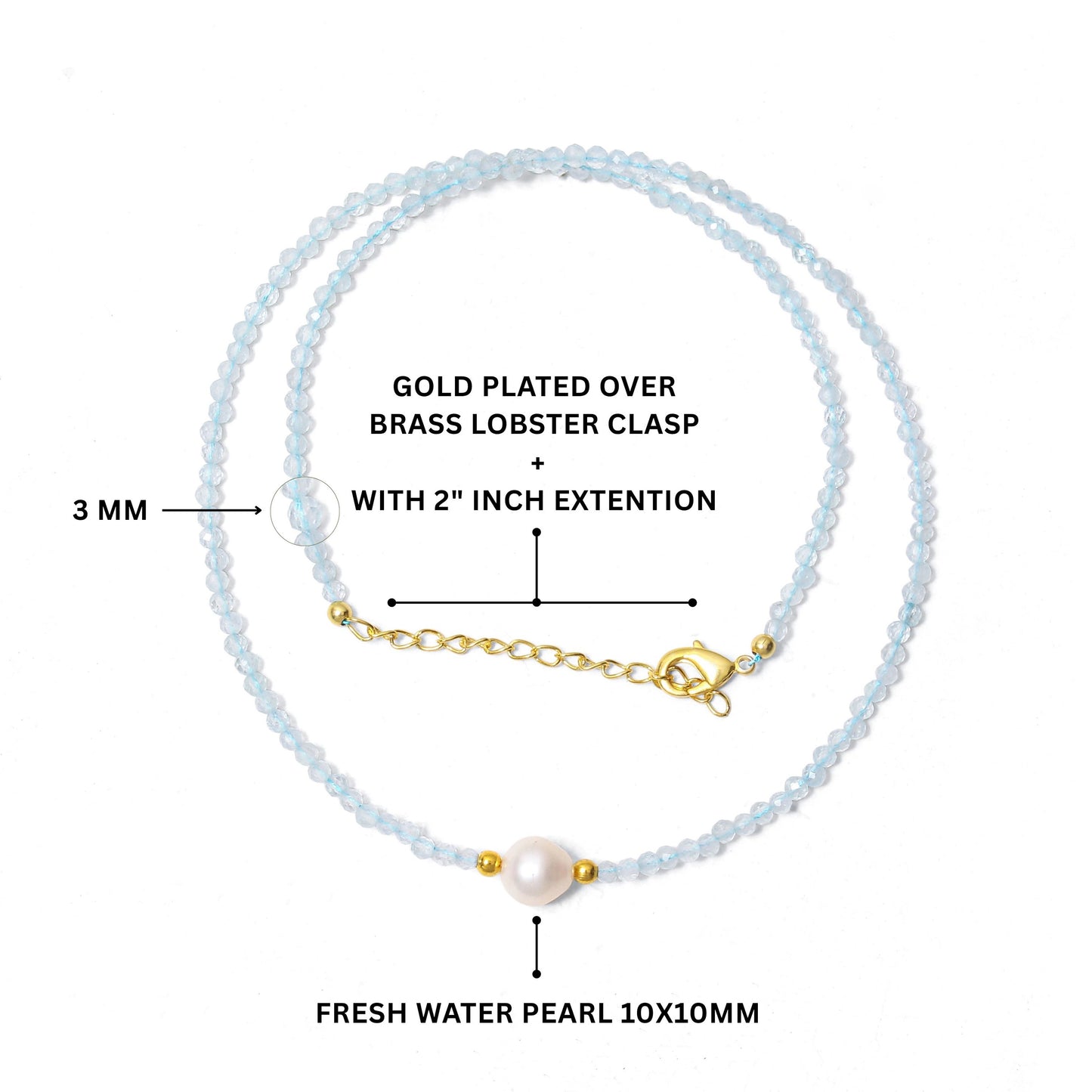 Handmade Natural Aquamarine & Pearl Beaded Necklace – Tranquil Crystal Jewelry for Serenity