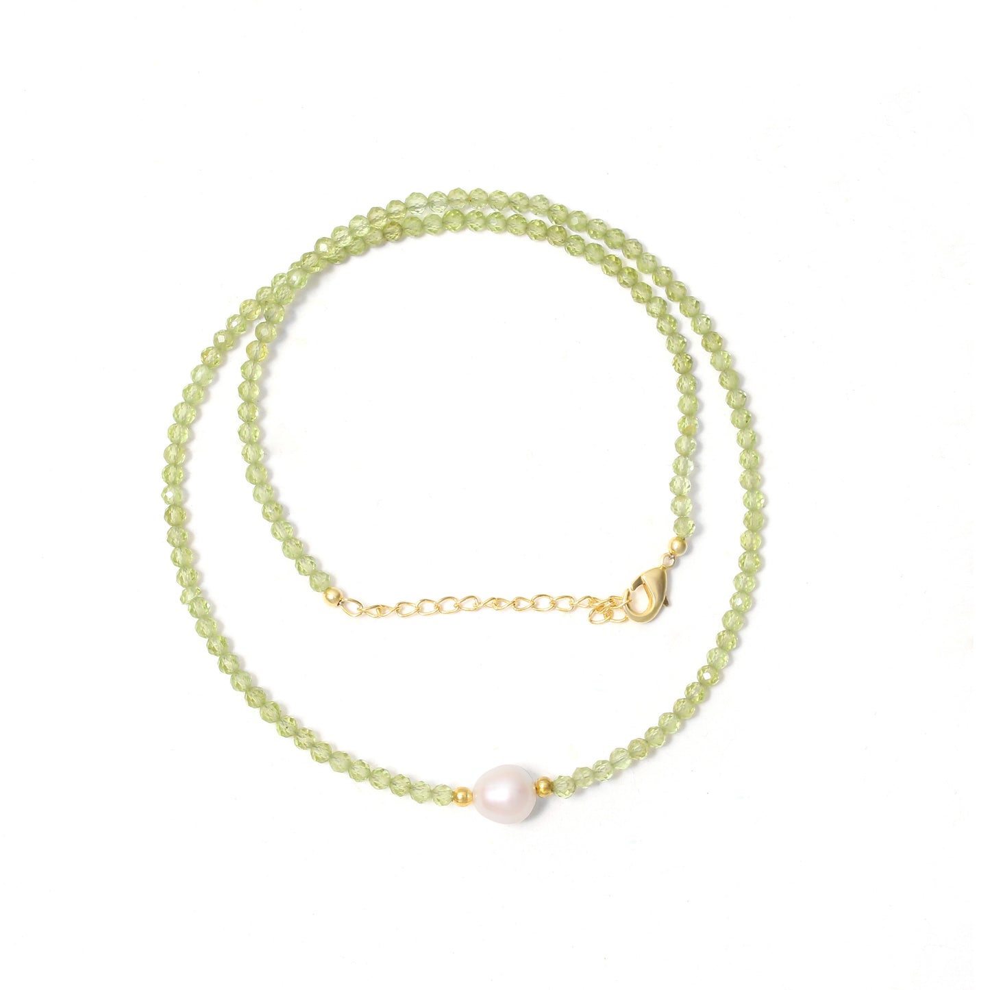Natural Peridot & Pearl Beaded Necklace – Handmade Gemstone Choker with Gold Plating, August Birthstone Jewelry for Women