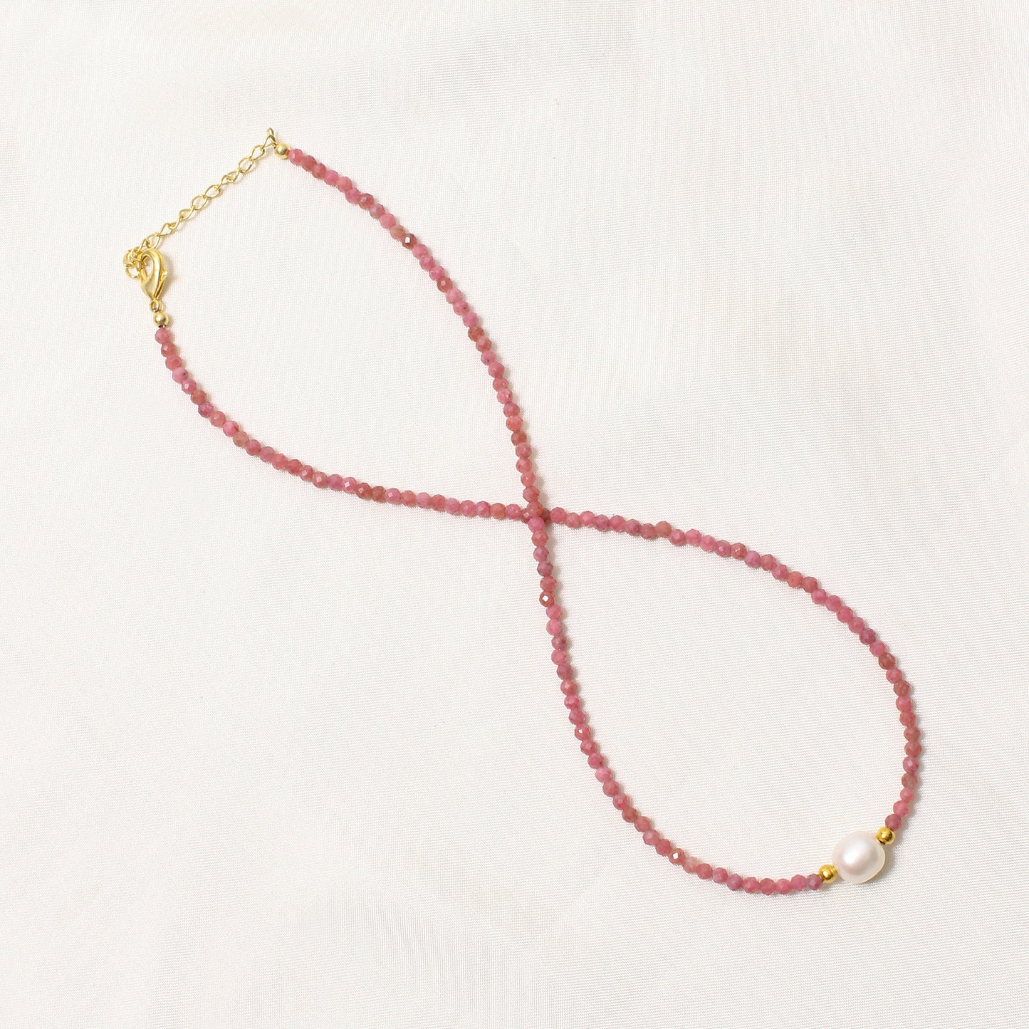Natural Rhodochrosite & Pearl Beaded Necklace – Handmade Gemstone Choker with Gold Plating, Love & Harmony Jewelry for Women