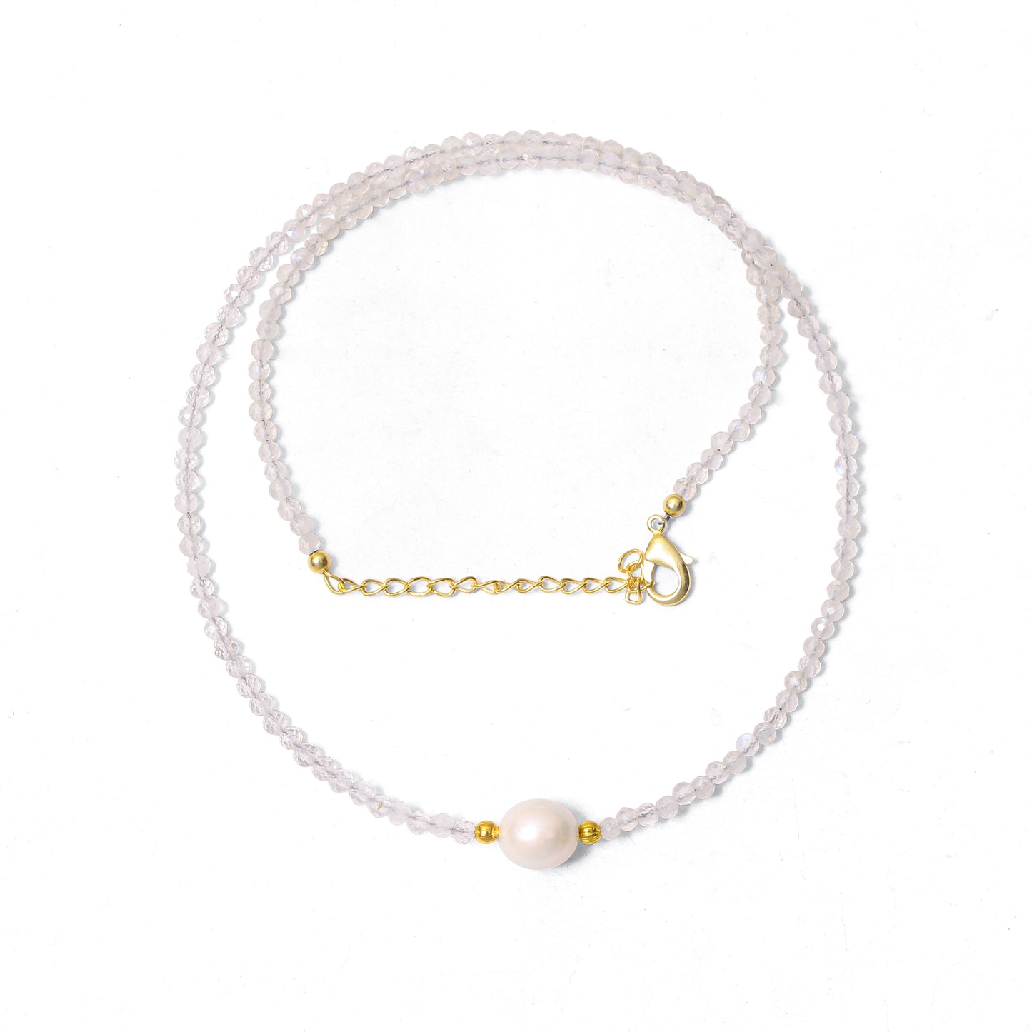 Natural Moonstone & Pearl Beaded Necklace – Handmade Minimalist Choker with Gold Accents, June Birthstone Jewelry for Women