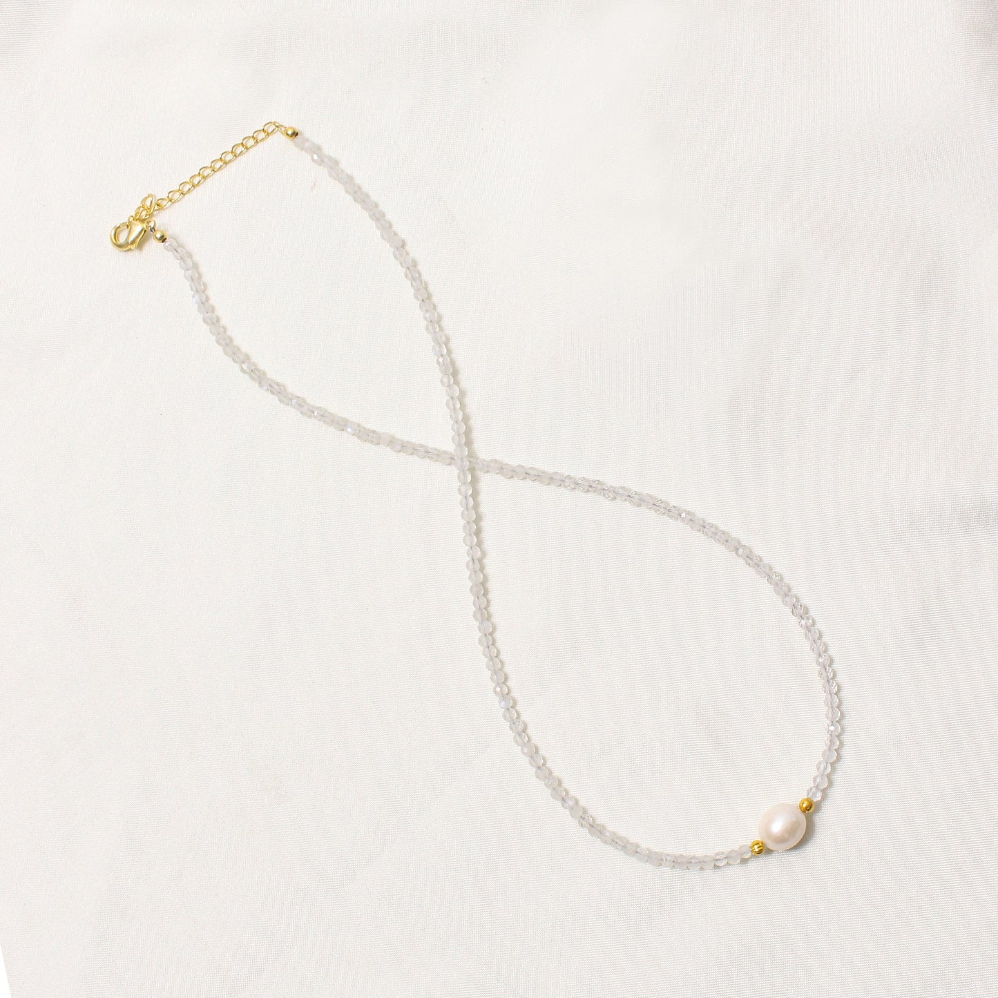 Natural Moonstone & Pearl Beaded Necklace – Handmade Minimalist Choker with Gold Accents, June Birthstone Jewelry for Women