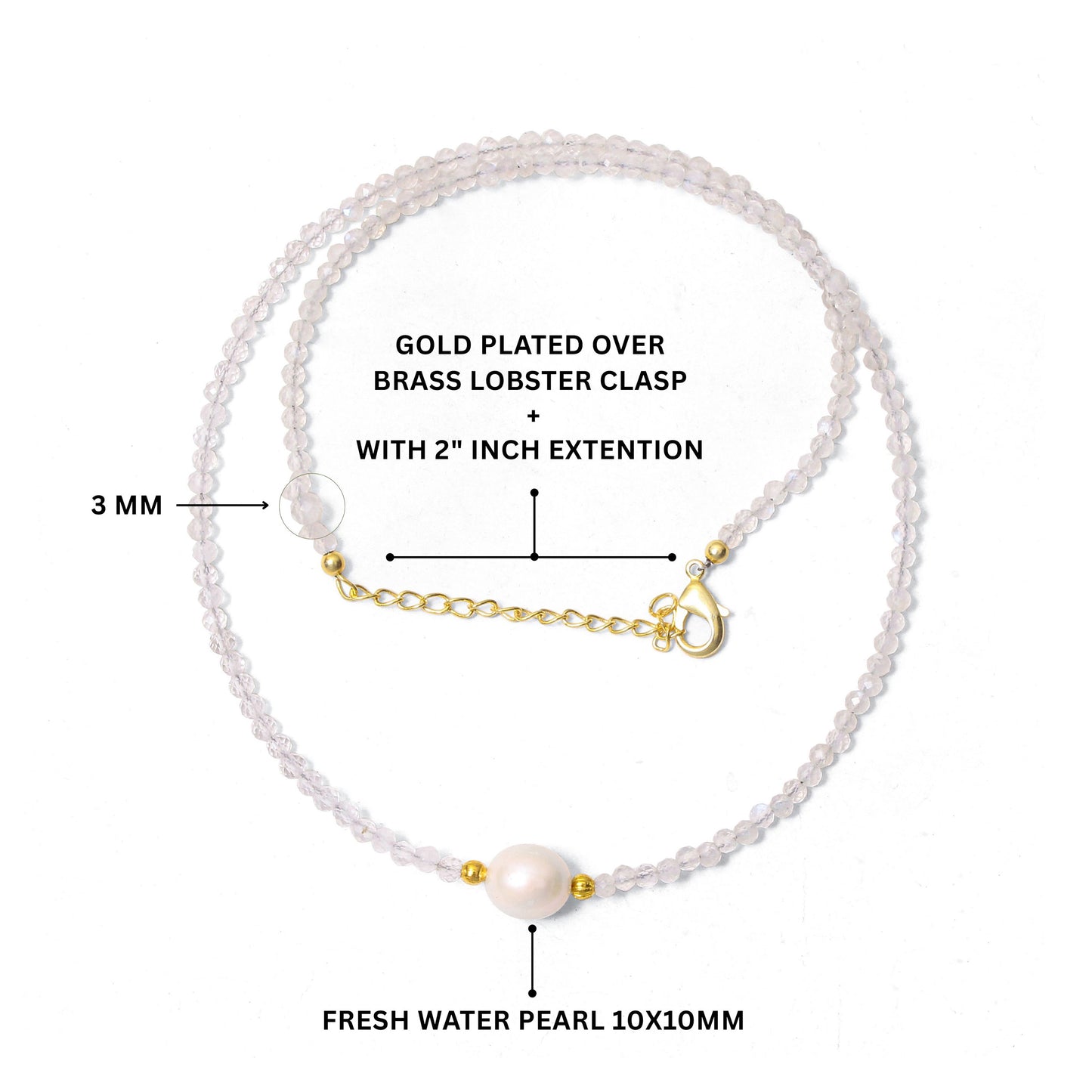 Natural Moonstone & Pearl Beaded Necklace – Handmade Minimalist Choker with Gold Accents, June Birthstone Jewelry for Women
